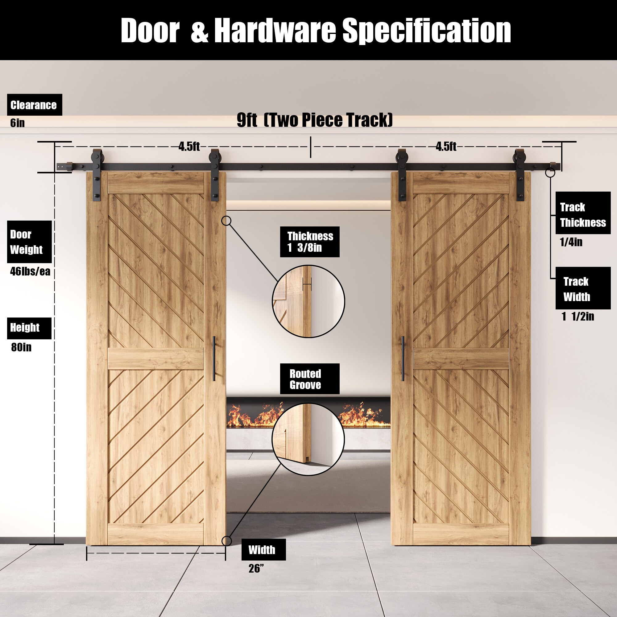 HOMACER YT2TGH108C-XT4-2680 Barn-Doors - View #2