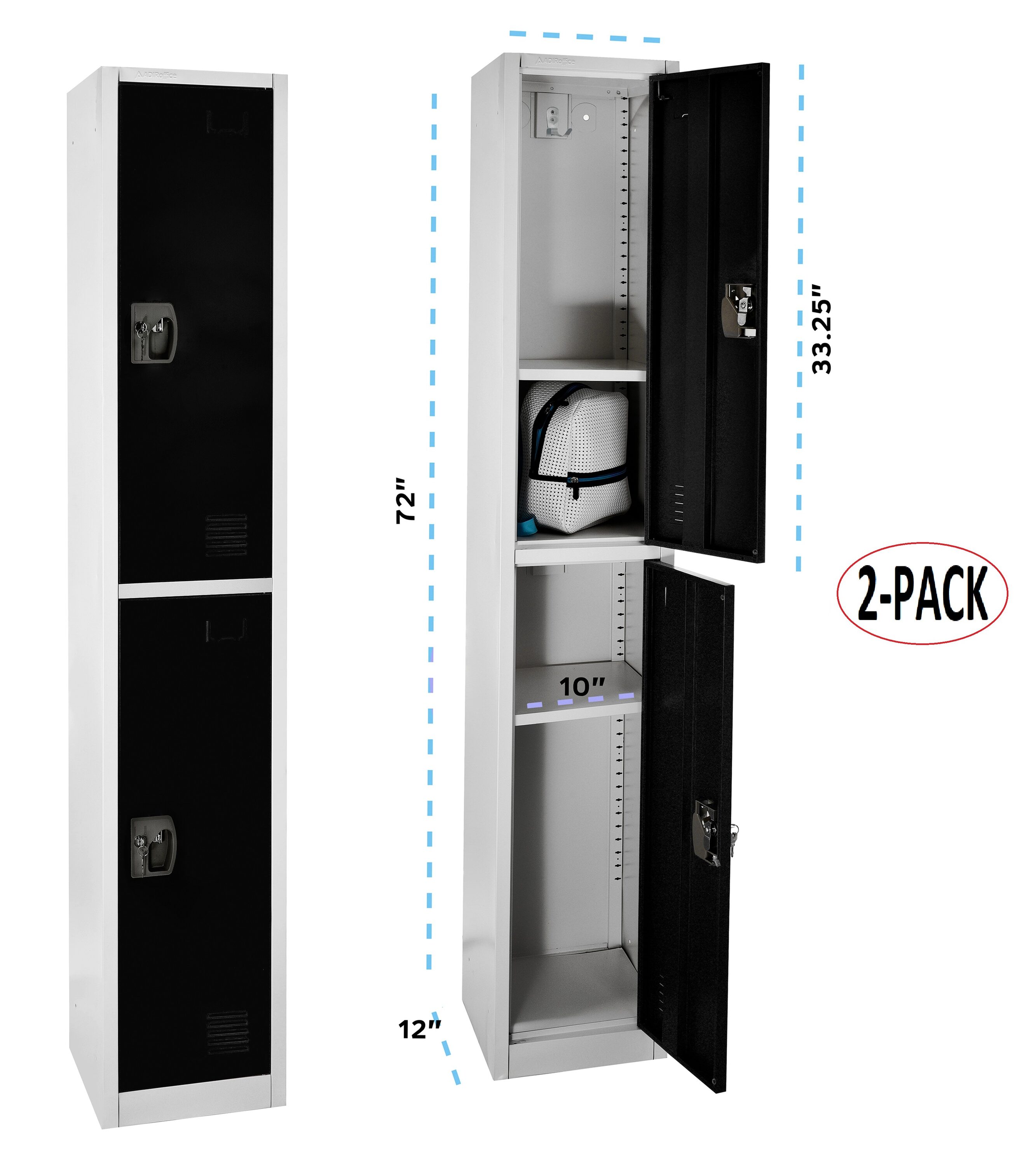 AdirOffice 12-in W x 72-in H x 12-in D Steel Full Storage Lockers in ...