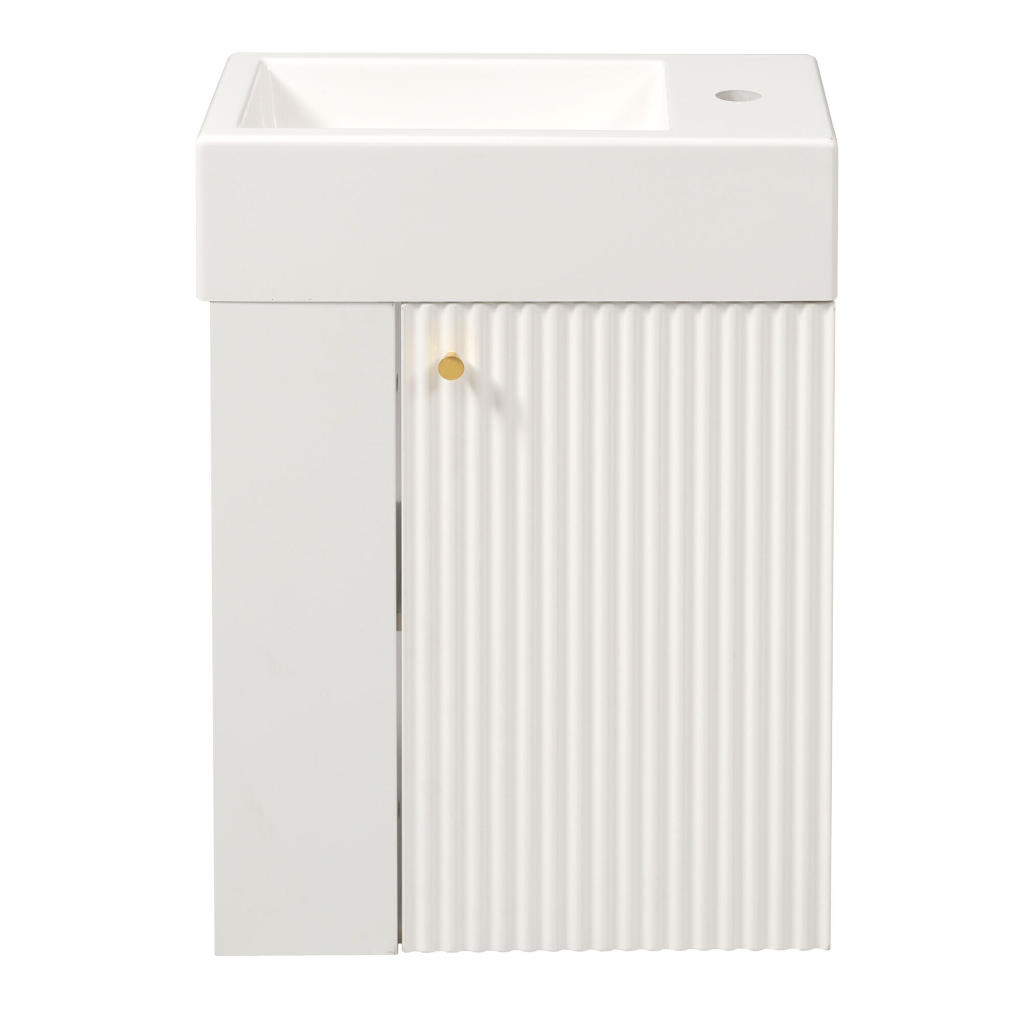 JEAREY 18.5 Inch Modern Floating Bathroom Vanity in White with Left Side Storage for Small Bathrooms and White Ceramic Top