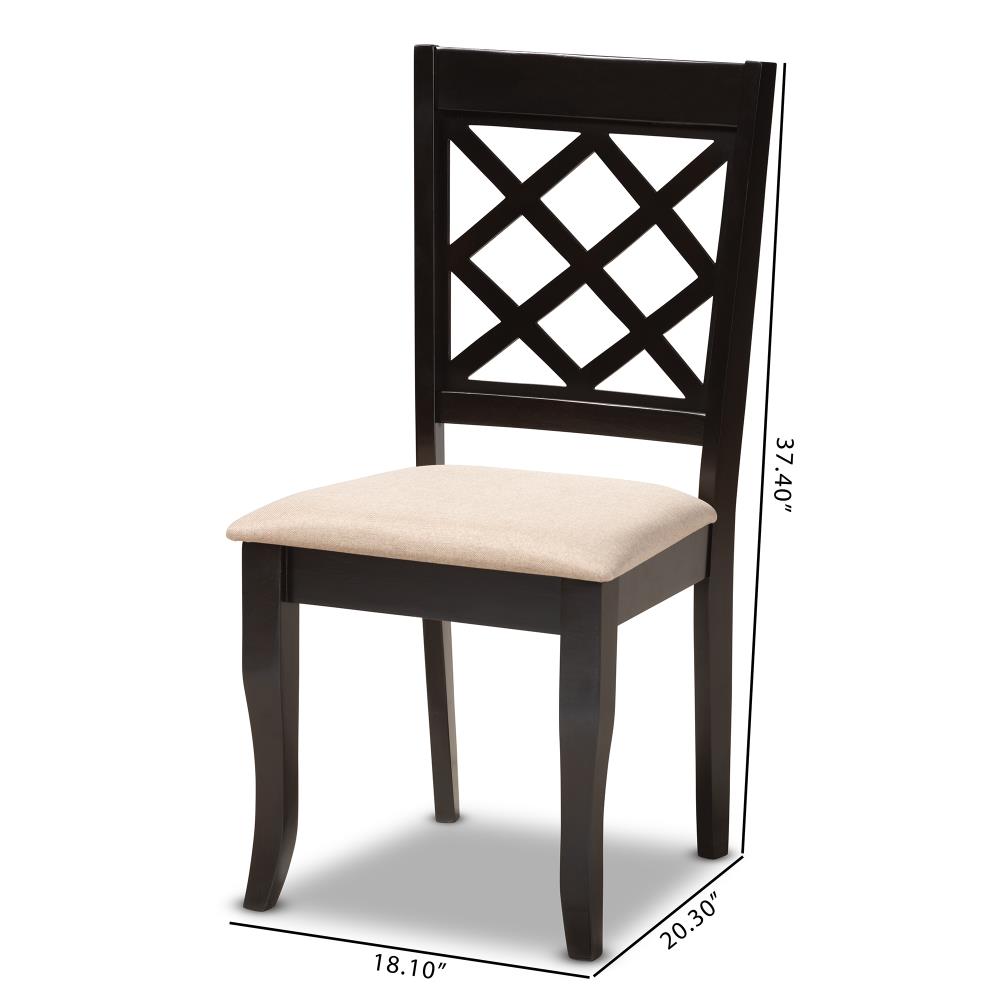 Espresso Brown Oak Wood & Sand Linen Upholstered Parsons Side Chair