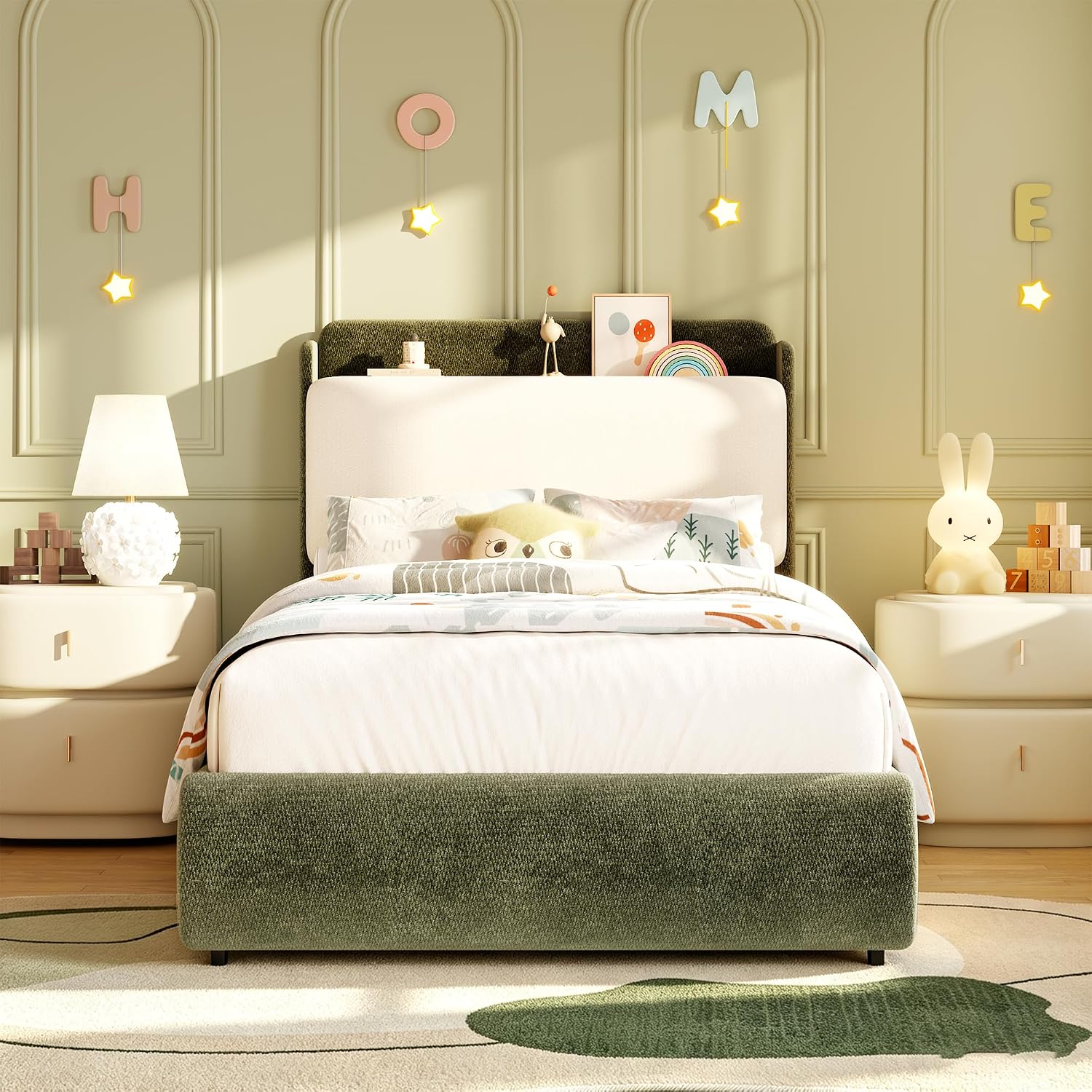 IdealHouse Chenille Upholstered Platform Bed with Recessed Headboard ...