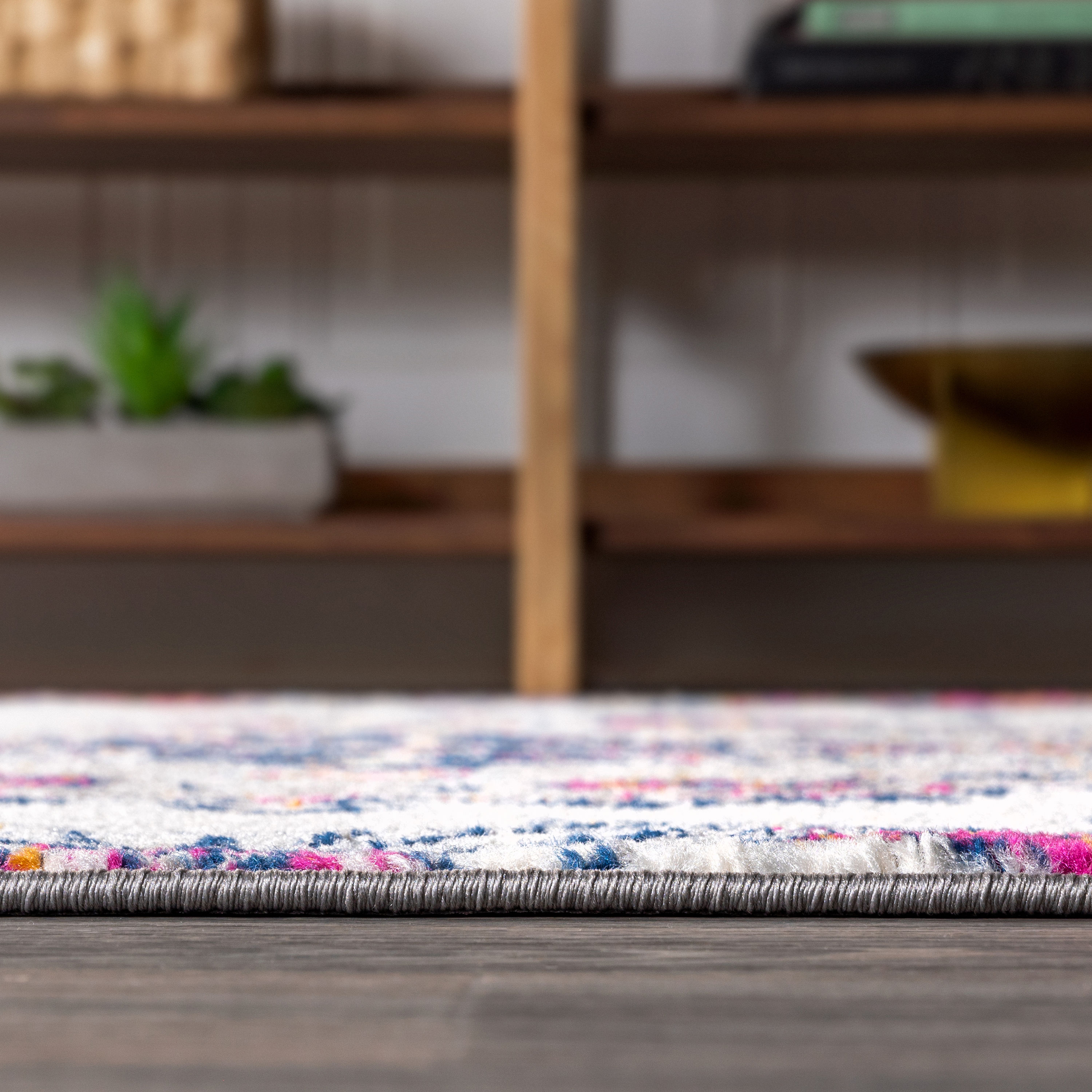 Bohemian Medallion 3' x 5' Blue and Coral Easy-Care Area Rug