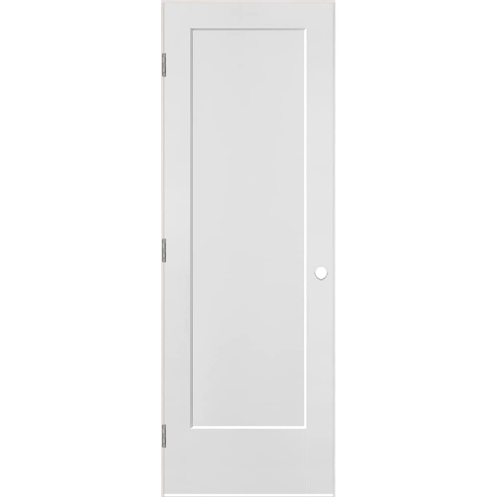 Masonite 1164103 28-in x 80-in Primed White Solid core 1-panel Right hand Smooth Primed Molded composite Flat Jamb Single Prehung Interior Door