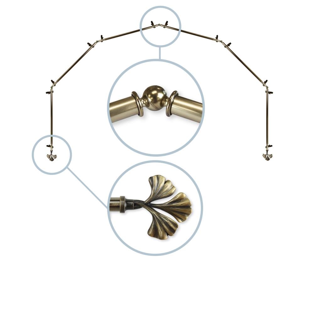Hart & Harlow L6BAY-72-4 Cory 13/16-in 6-sided 28-in to 48-in Antique brass Steel Bay window curtain rod with Finials
