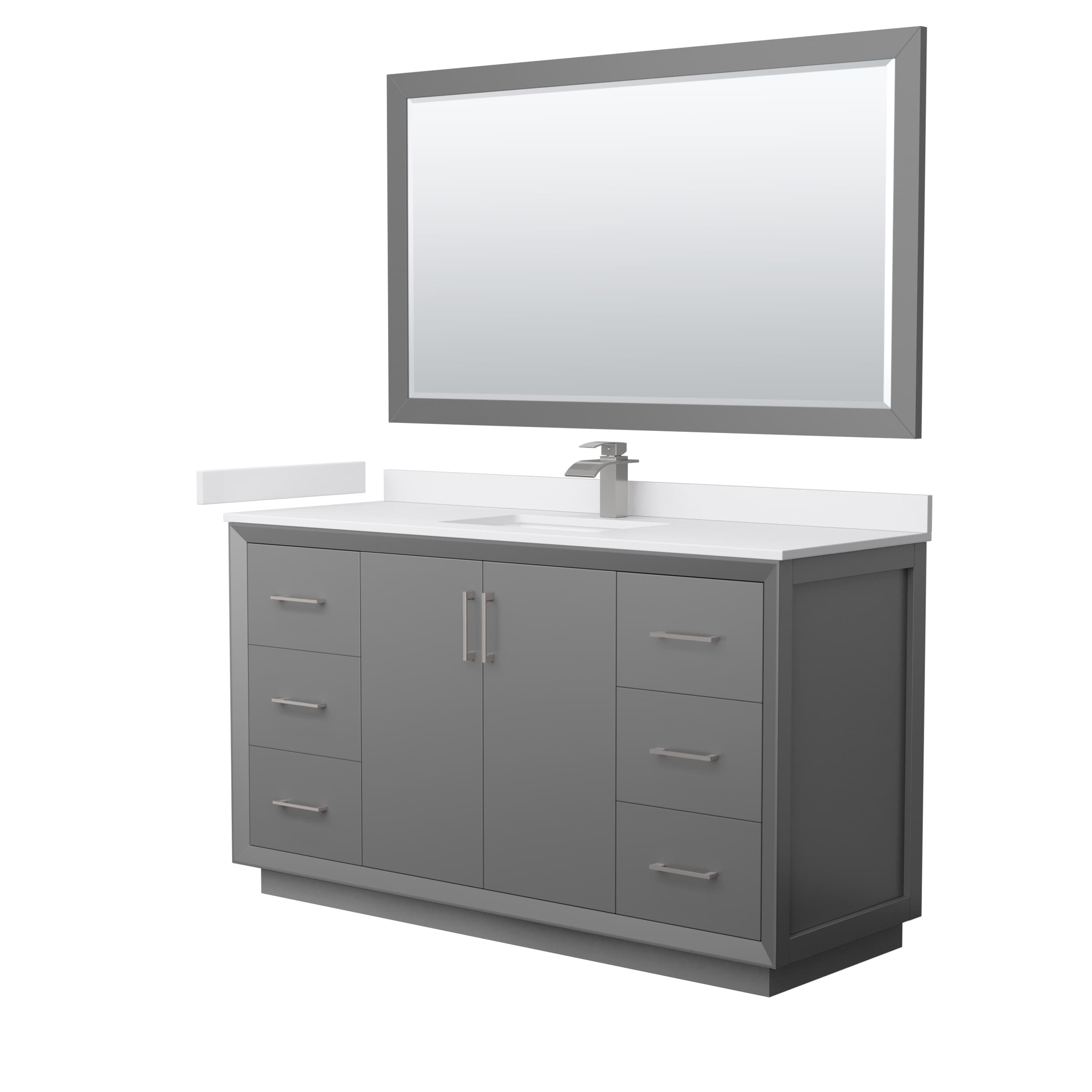 Wyndham Collection WCF414160SKGWCUNSM58 Strada 60-in Dark Gray with Brushed Nickel Trim Undermount Single sink Bathroom Vanity with White cultured marble Cultured marble Top (Mirror Included)