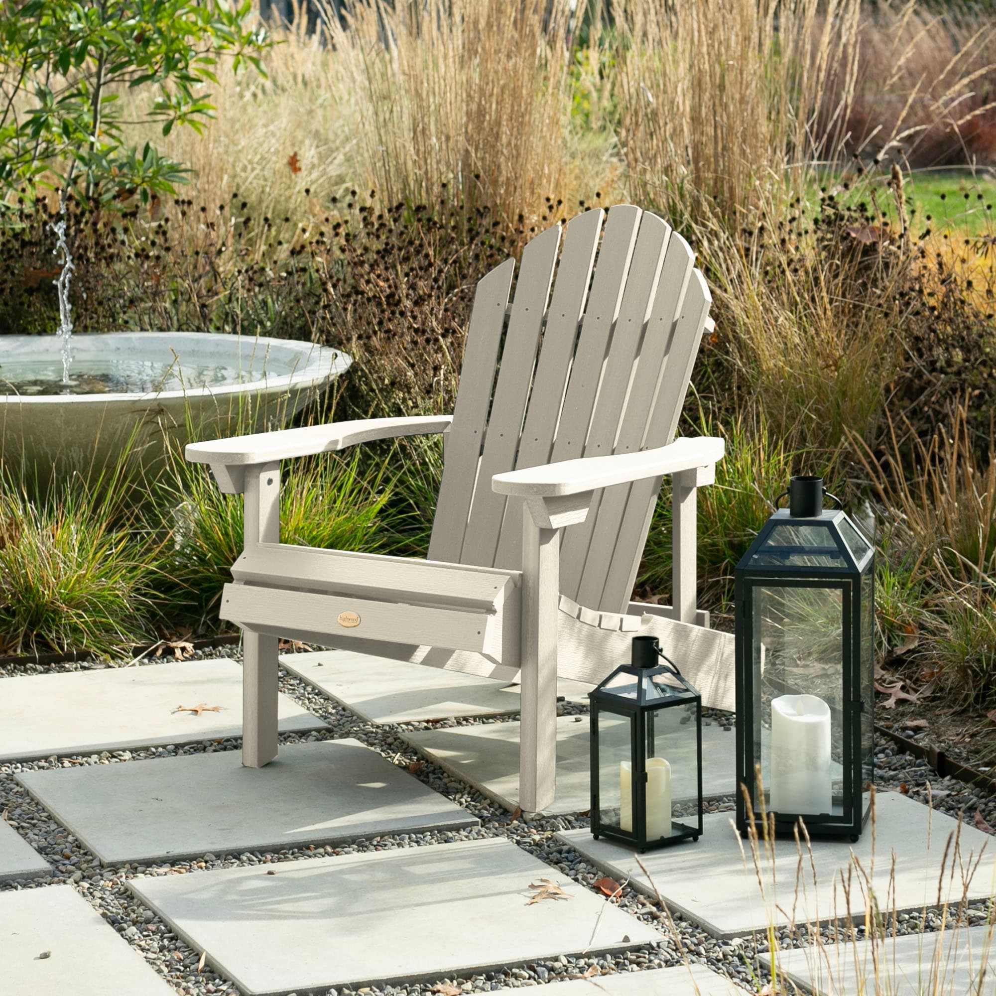 highwood AD-CHL1-WAE Hamilton Whitewash Poly-lumber Frame Stationary Adirondack Chair with Slat Seat