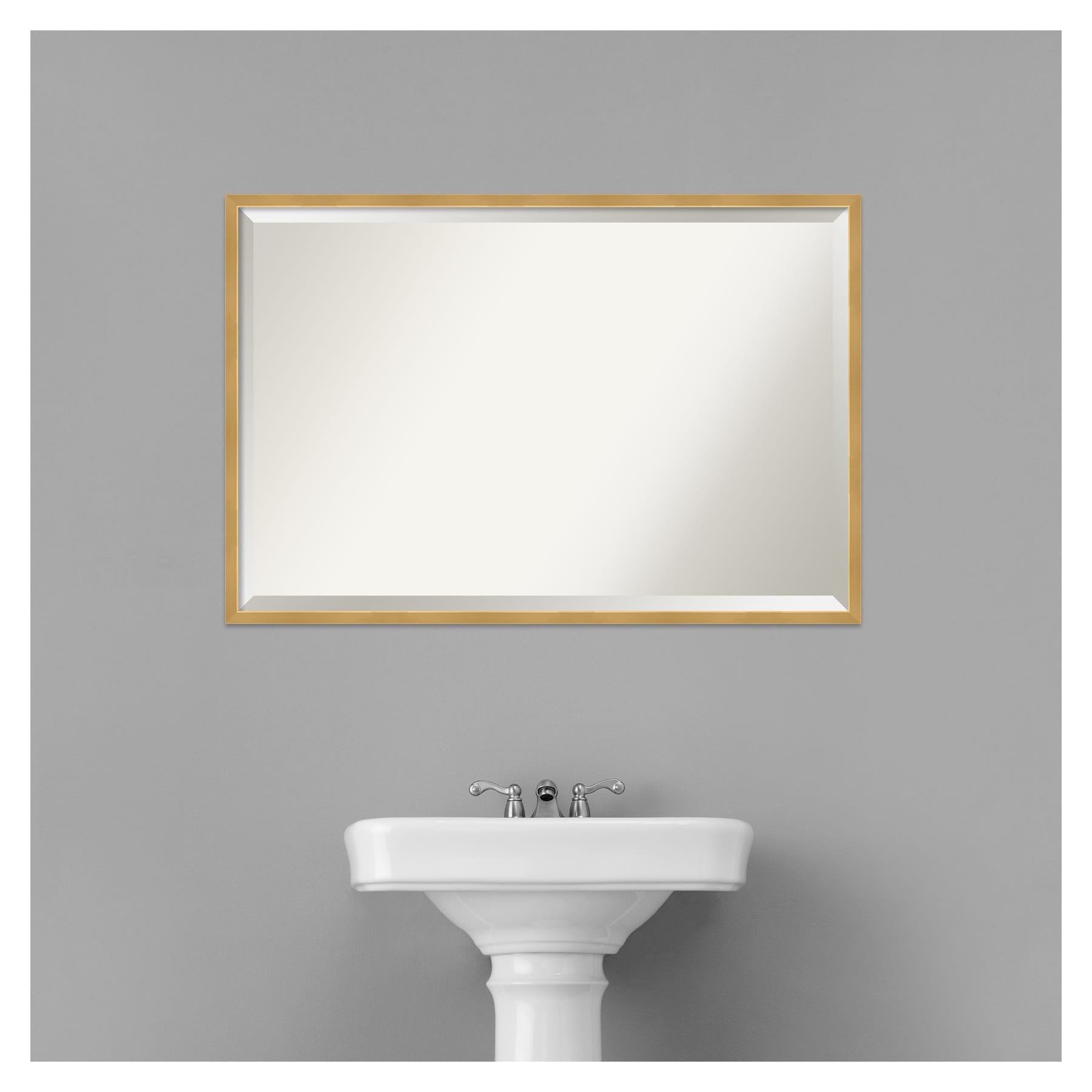 Svelte Polished Gold Beveled Wood Bathroom Vanity Mirror