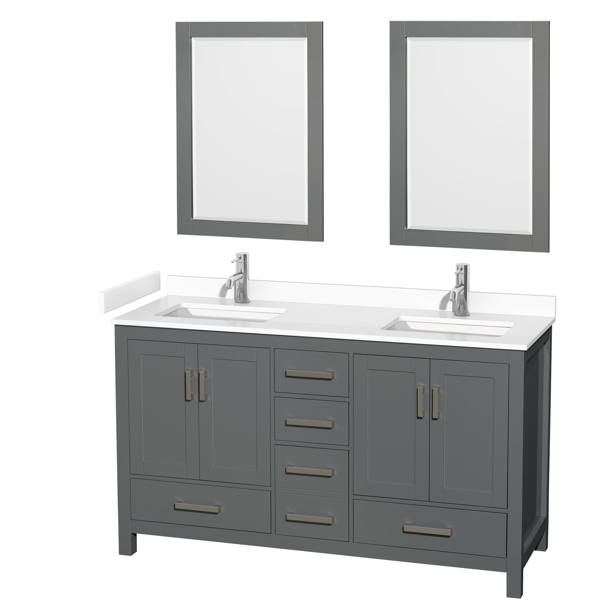 Wyndham Collection WCS141460DKGWCUNSM24 Sheffield 60-in Dark Gray with Brushed Chrome Trim Undermount Double sink Bathroom Vanity with White Cultured Marble Cultured marble Top (Mirror Included)