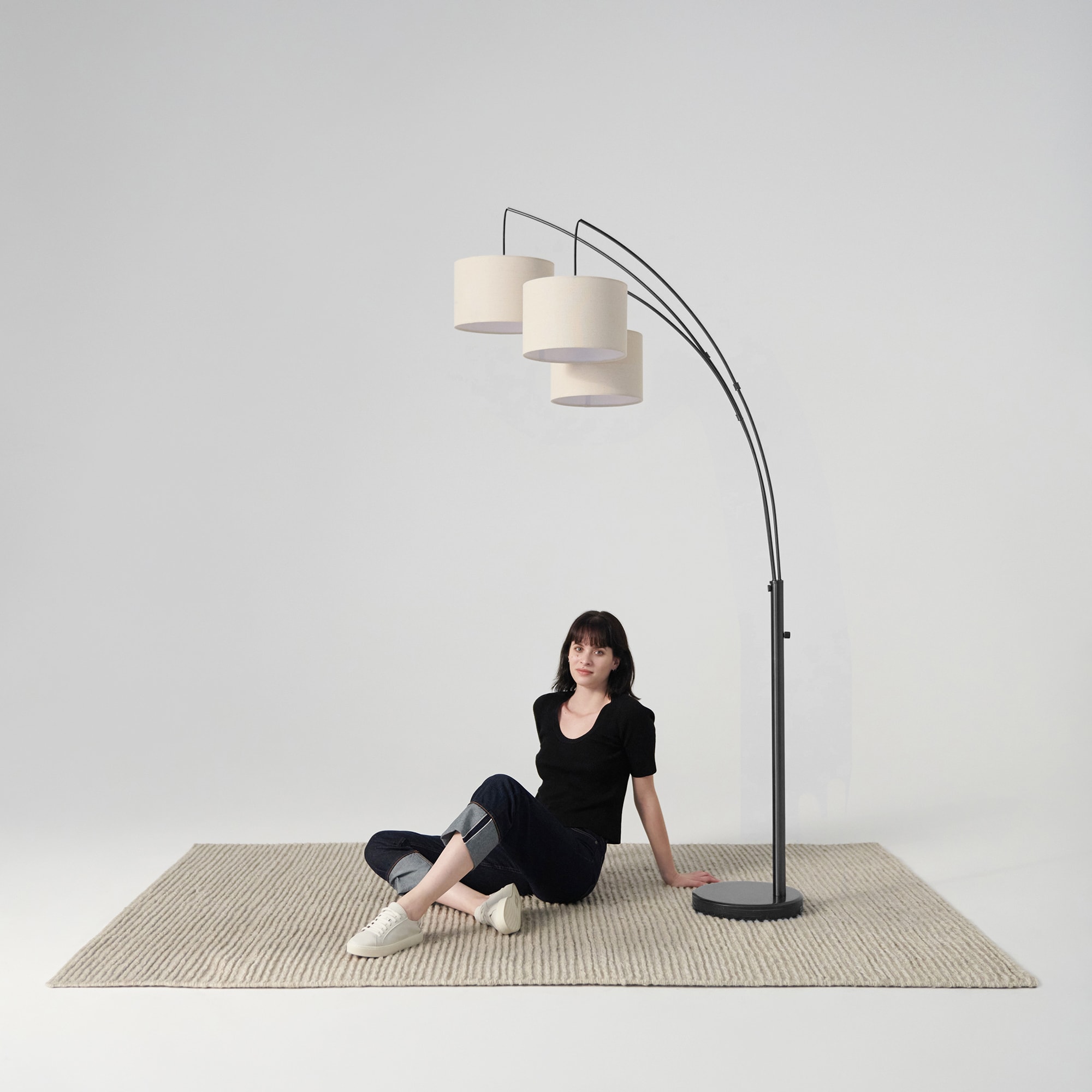 Trilage Black Adjustable 3-Light LED Floor Lamp with Fabric Shades