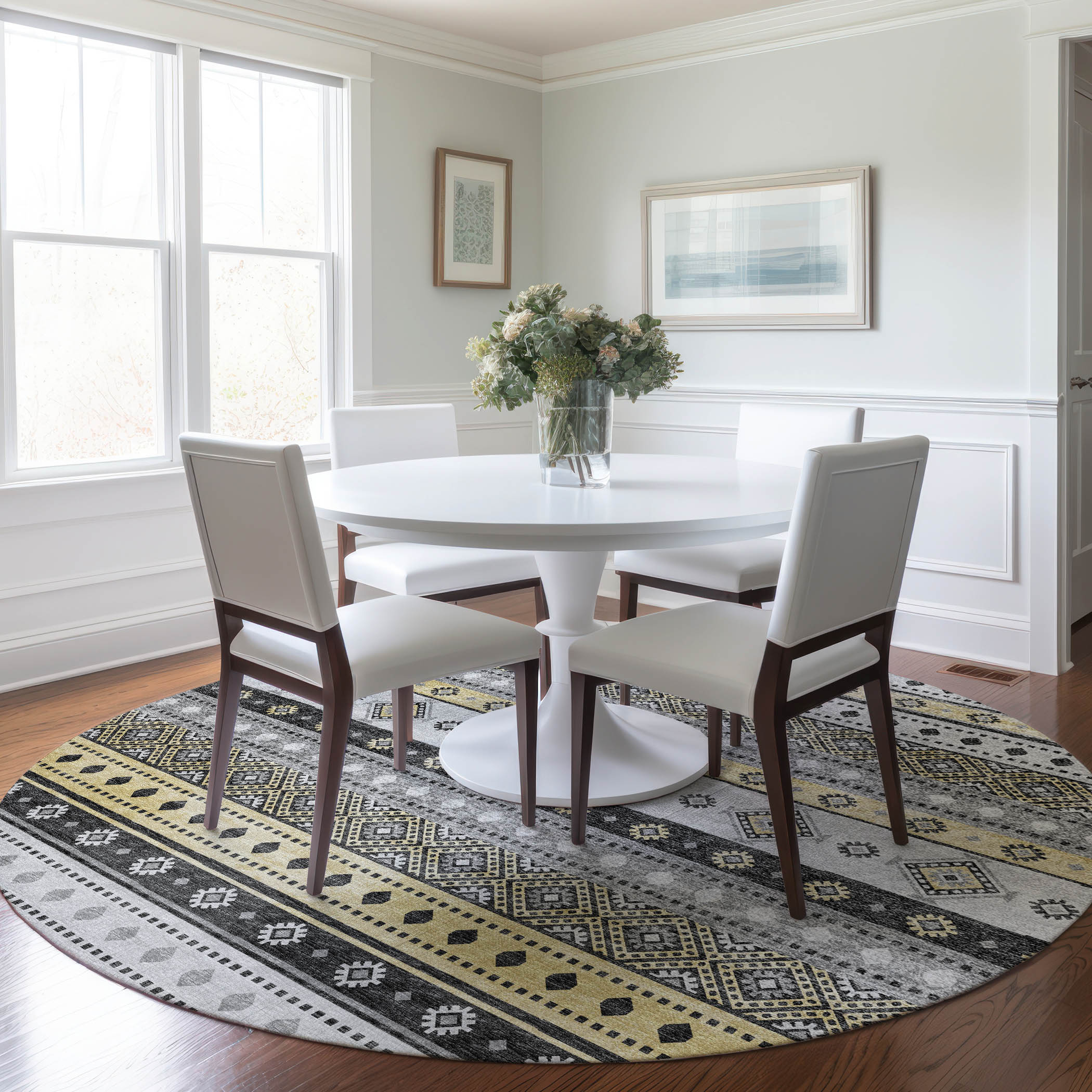 Addison Rugs AMF118GR8RO Mayfield AMF118GR 8 x 8 (ft) Loomed Polyester Gray Round Indoor Geometric Machine washable Area rug