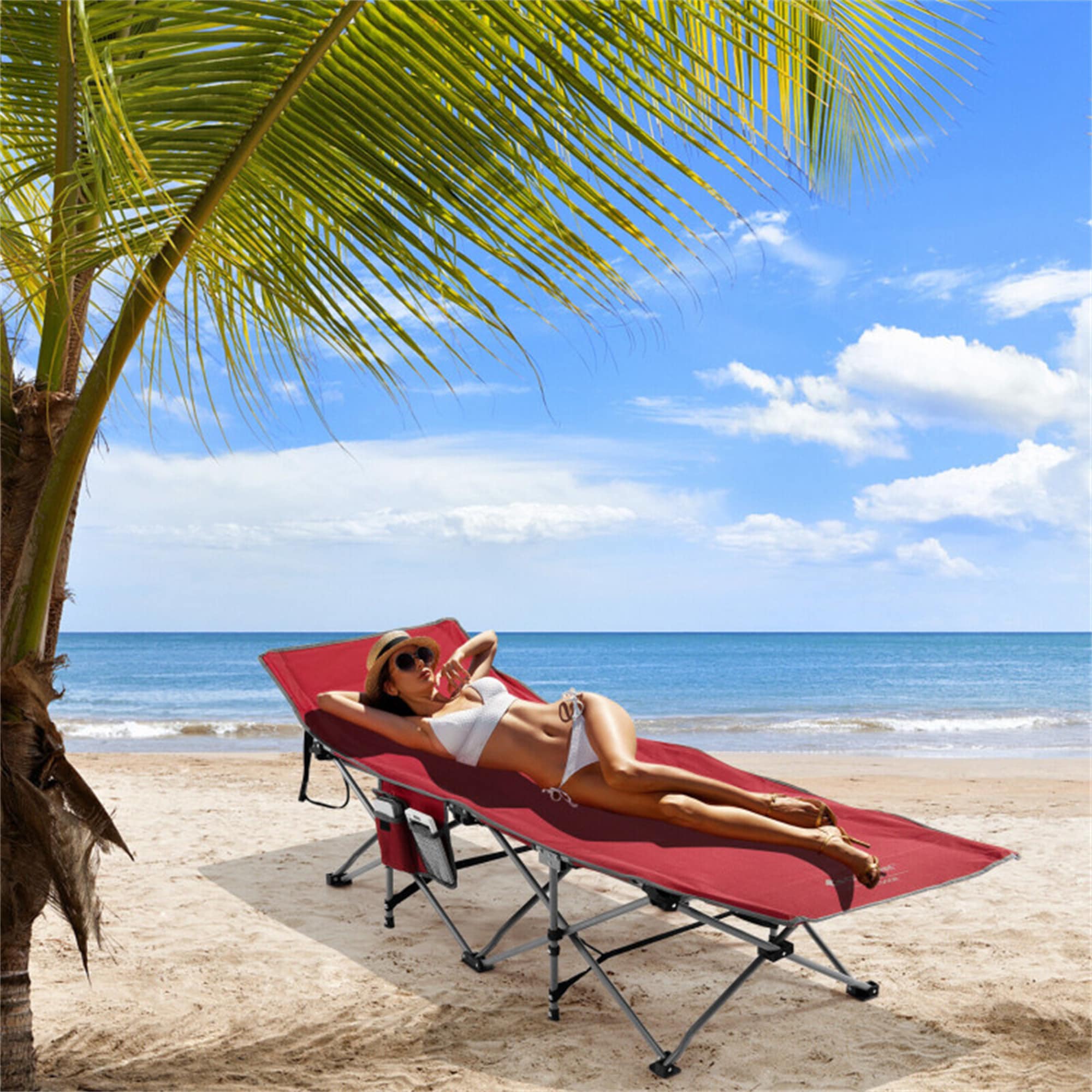 BABOOM BOM-10453WN-CO Polyester red Folding Beach lounger Adjustable and Carrying Strap/Handle Included