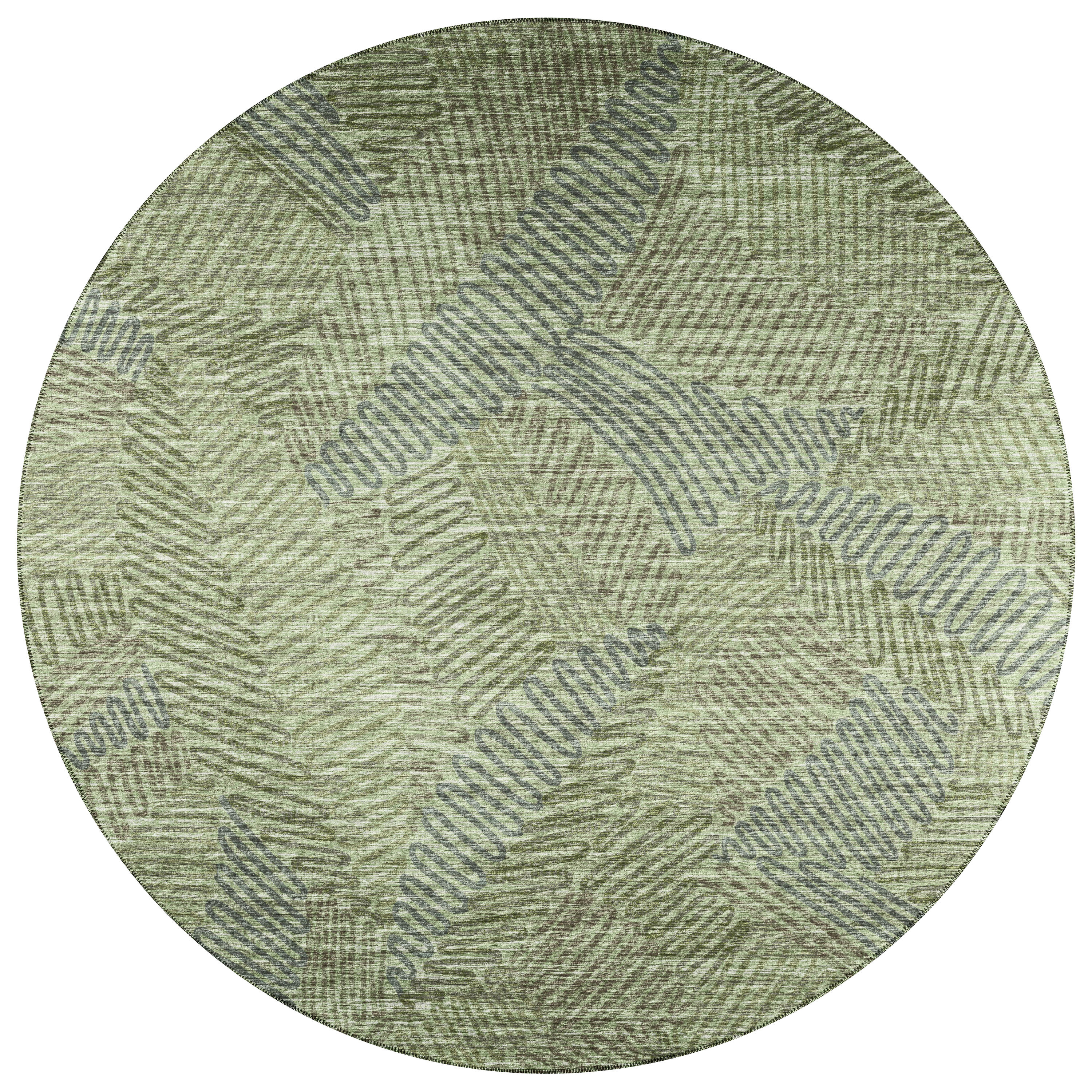 Addison Rugs AYU41GN8RO Yuma 8 x 8 (ft) Chenille Green Round Indoor/Outdoor Abstract Tropical Area rug
