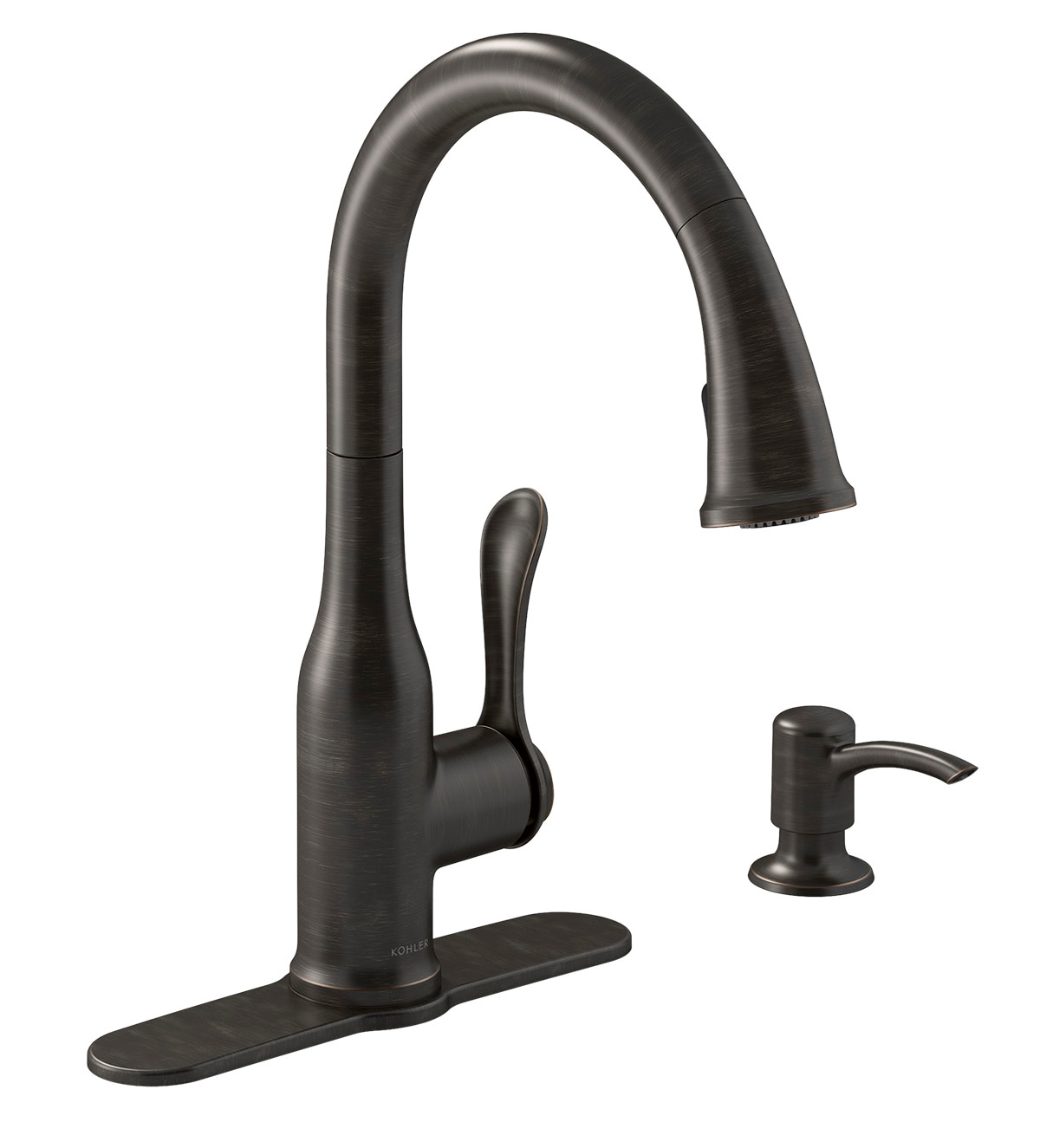 KOHLER R23863-SD-2BZ Motif Oil-Rubbed Bronze Single Handle Deck-mount Pull-down Kitchen Faucet with Sprayer ( Deck Plate Included ) (Soap Dispenser Included)