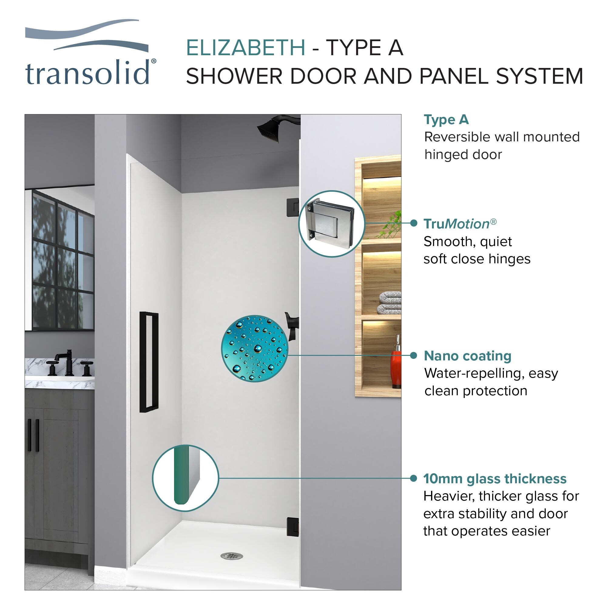 Transolid Elizabeth Brushed Stainless 24-in To 24-3/8-in X 76-in Semi ...