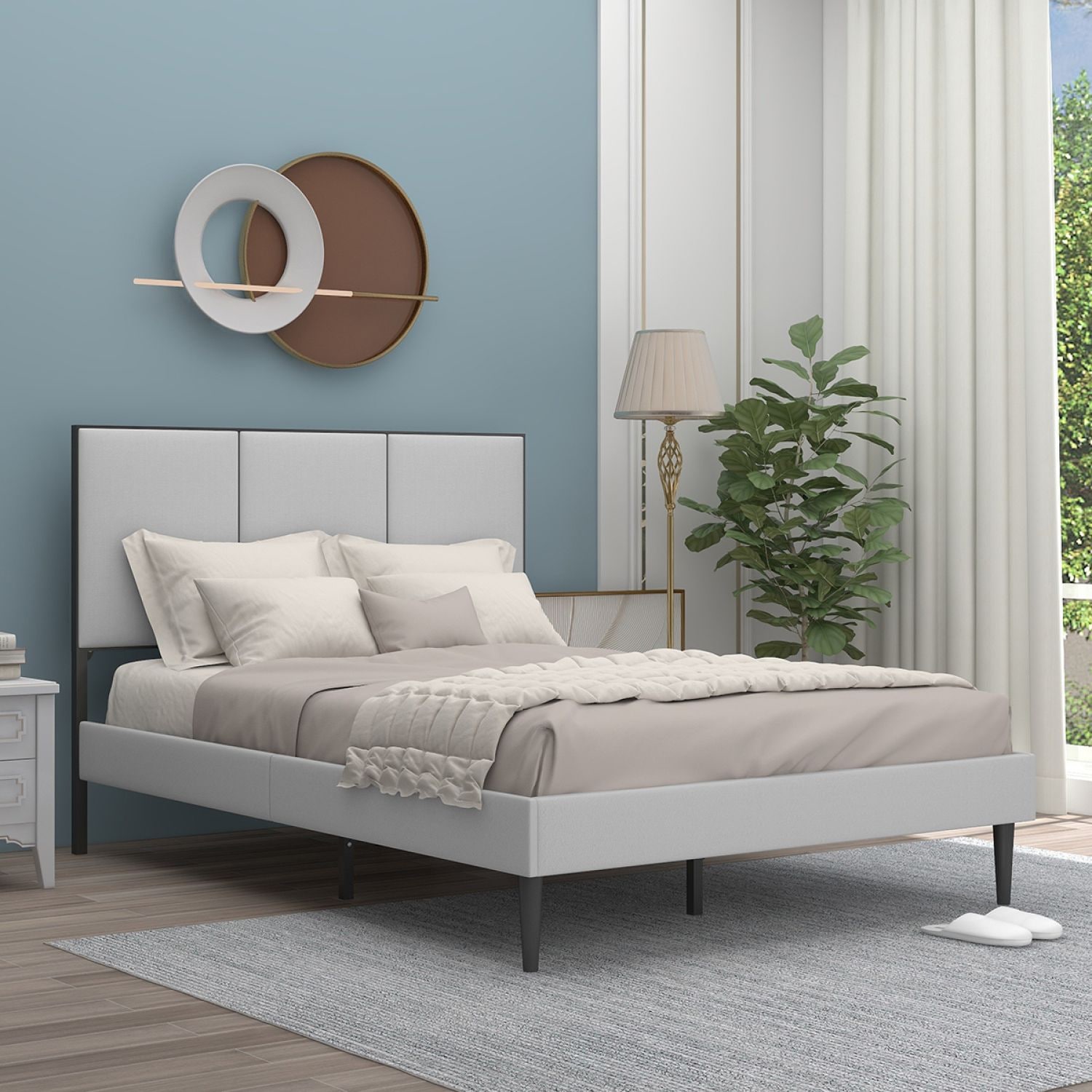 JASMODER W131653767 Light Grey Full Composite Platform Bed