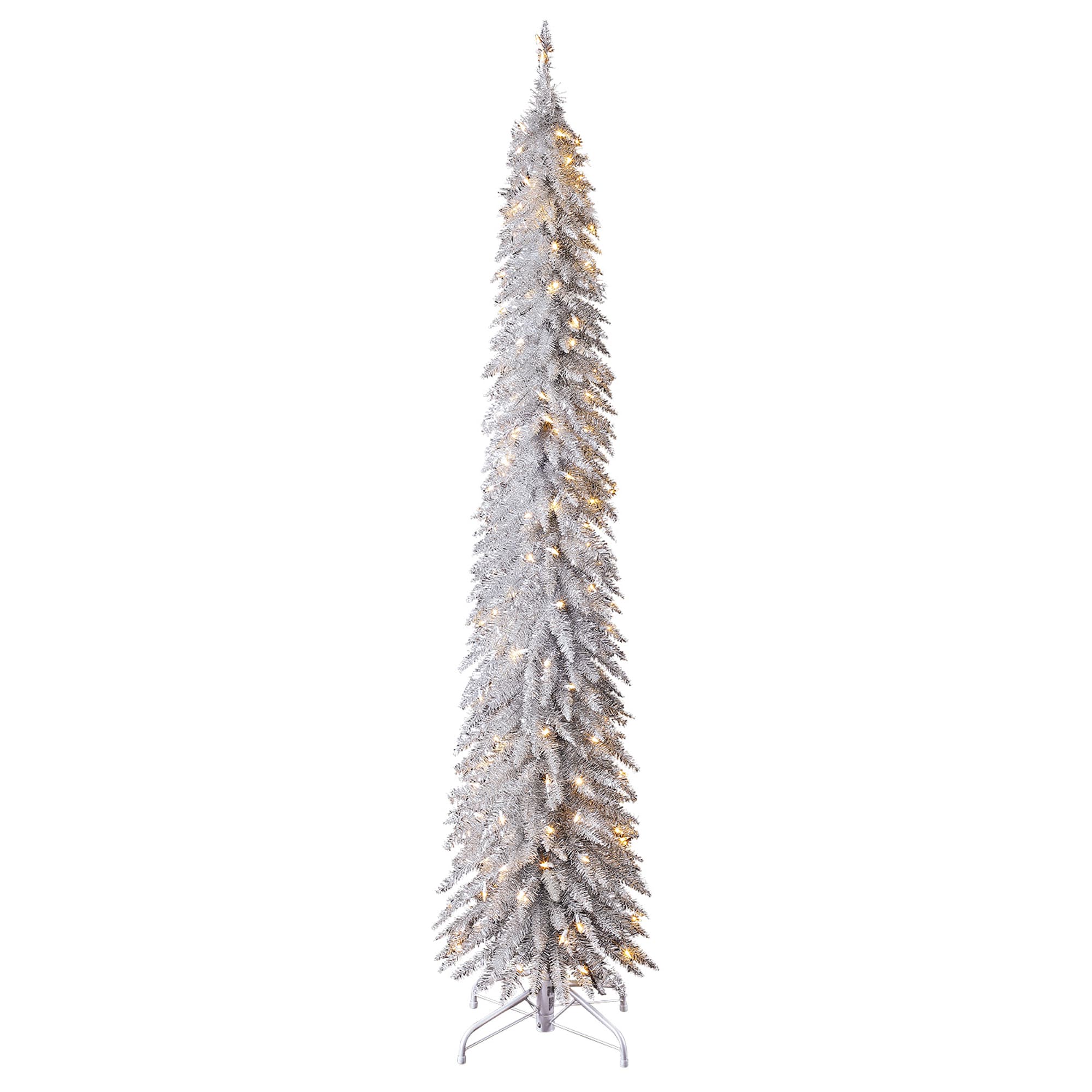 Home Heritage 155400 7-Feet Pine Pre-lit Slim Silver Artificial Christmas Tree with White LED Lights