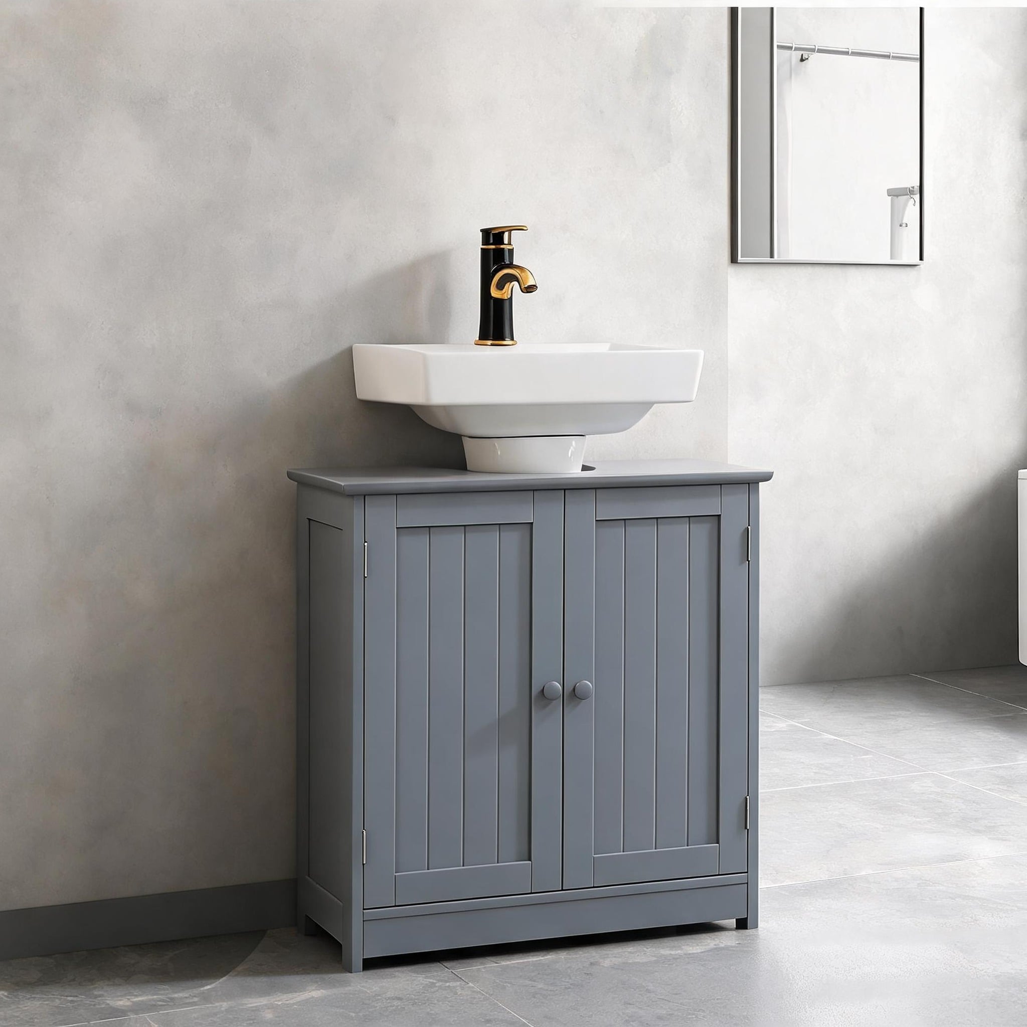 chillscreamni Cabinet with Gray MDF Storage and Shelving Adjustable Design 23.5 x 11.8 x 23.5 in
