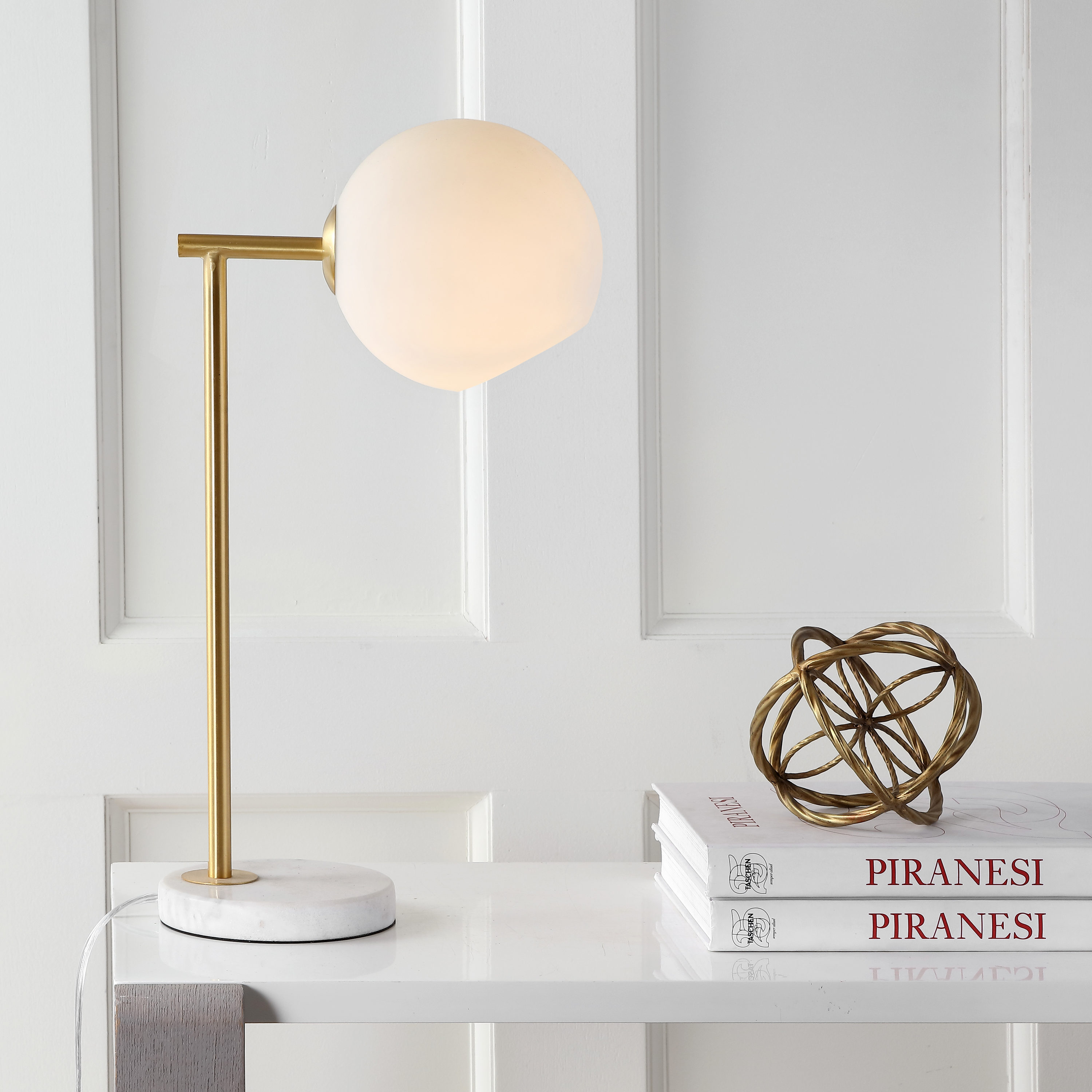 JONATHAN  Y JYL1000A Charles Metal/Marble Contemporary/Transitional 20.5-in Gold LED Incandescent Table Lamp with Glass Shade