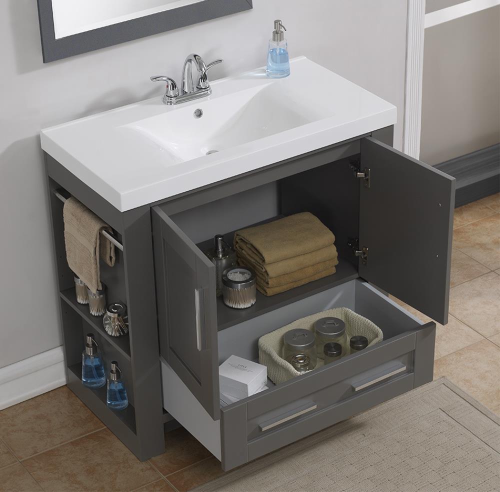 Runfine Aubrey 36-in Gray Single Sink Bathroom Vanity with White ...