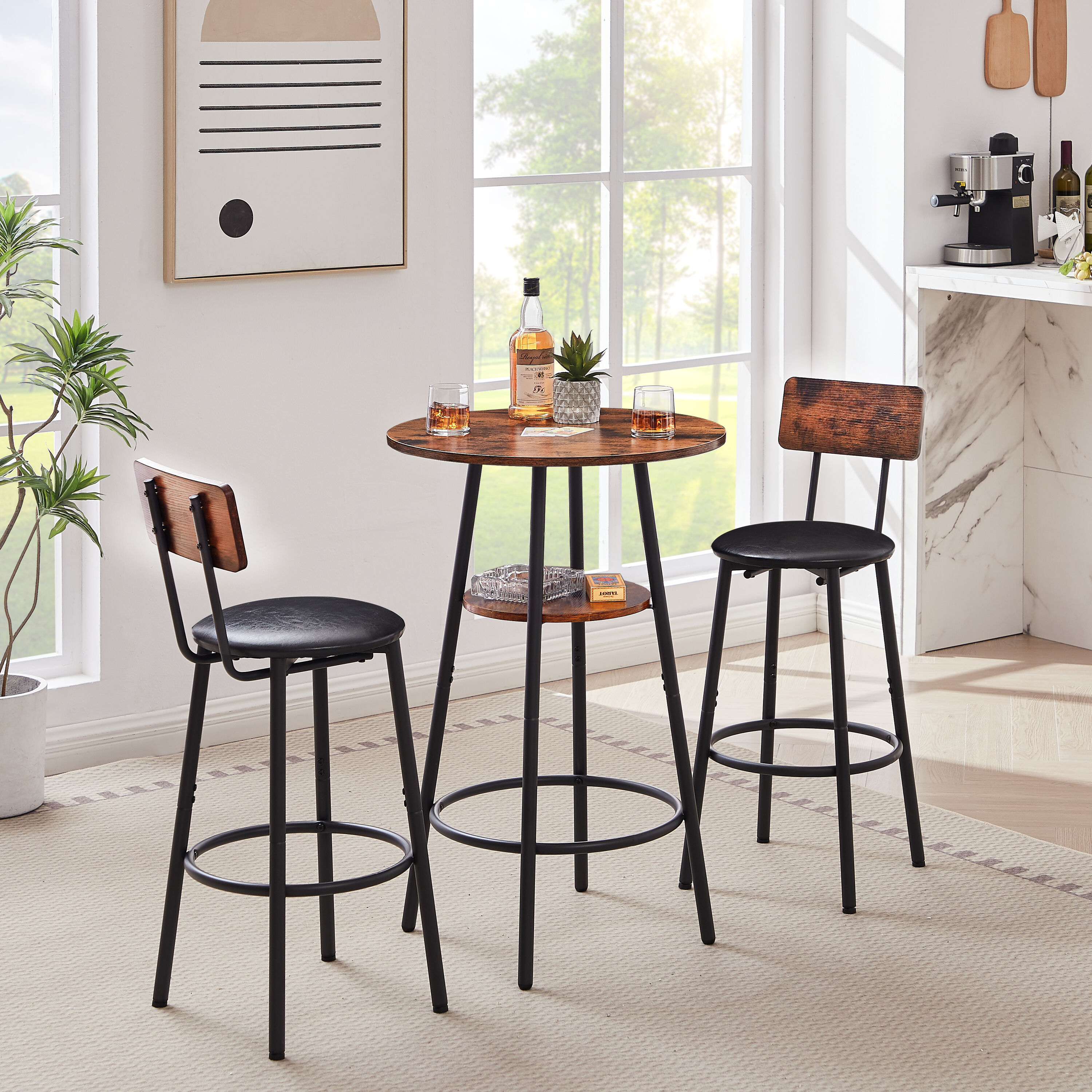 Sunrinx MG66-14-SN Rustic Brown Rustic Dining Room Set with Round Table ( Seats 2 )