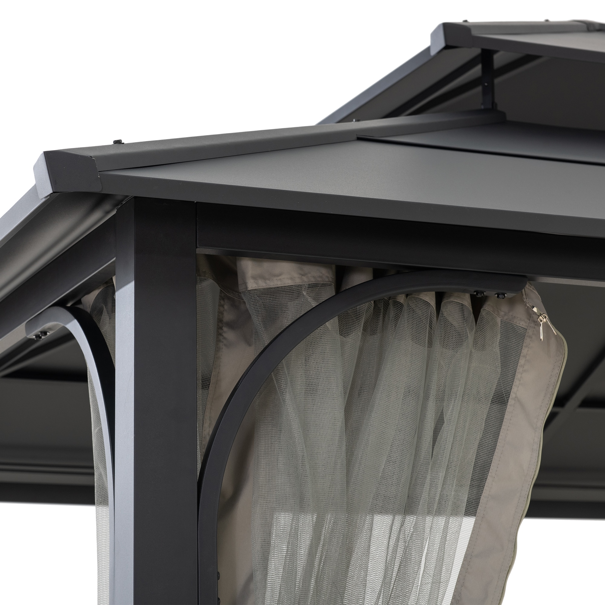 Sunjoy 12 x 16 ft. Black Steel Hardtop Gazebo with Netting