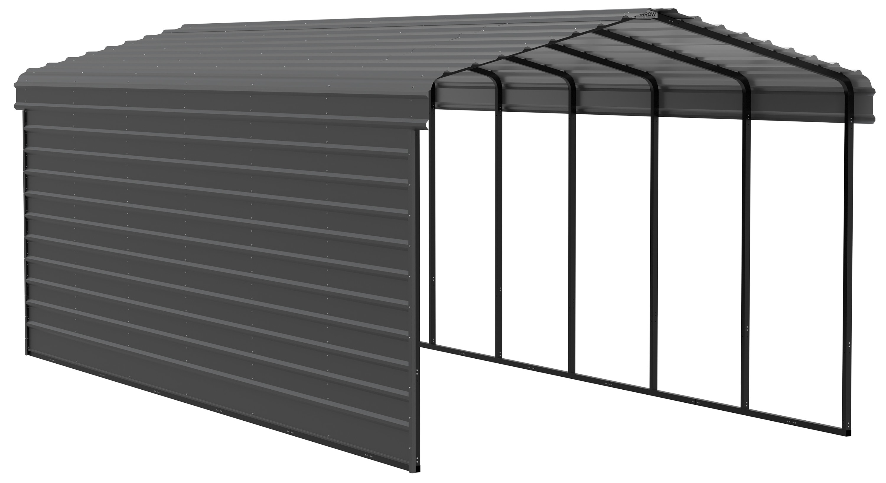 Arrow CPHC122909ECL1 12-ft W x 29-ft L x 9-ft H Charcoal with 1 Side Wall Kit Metal Carport with Metal Roof
