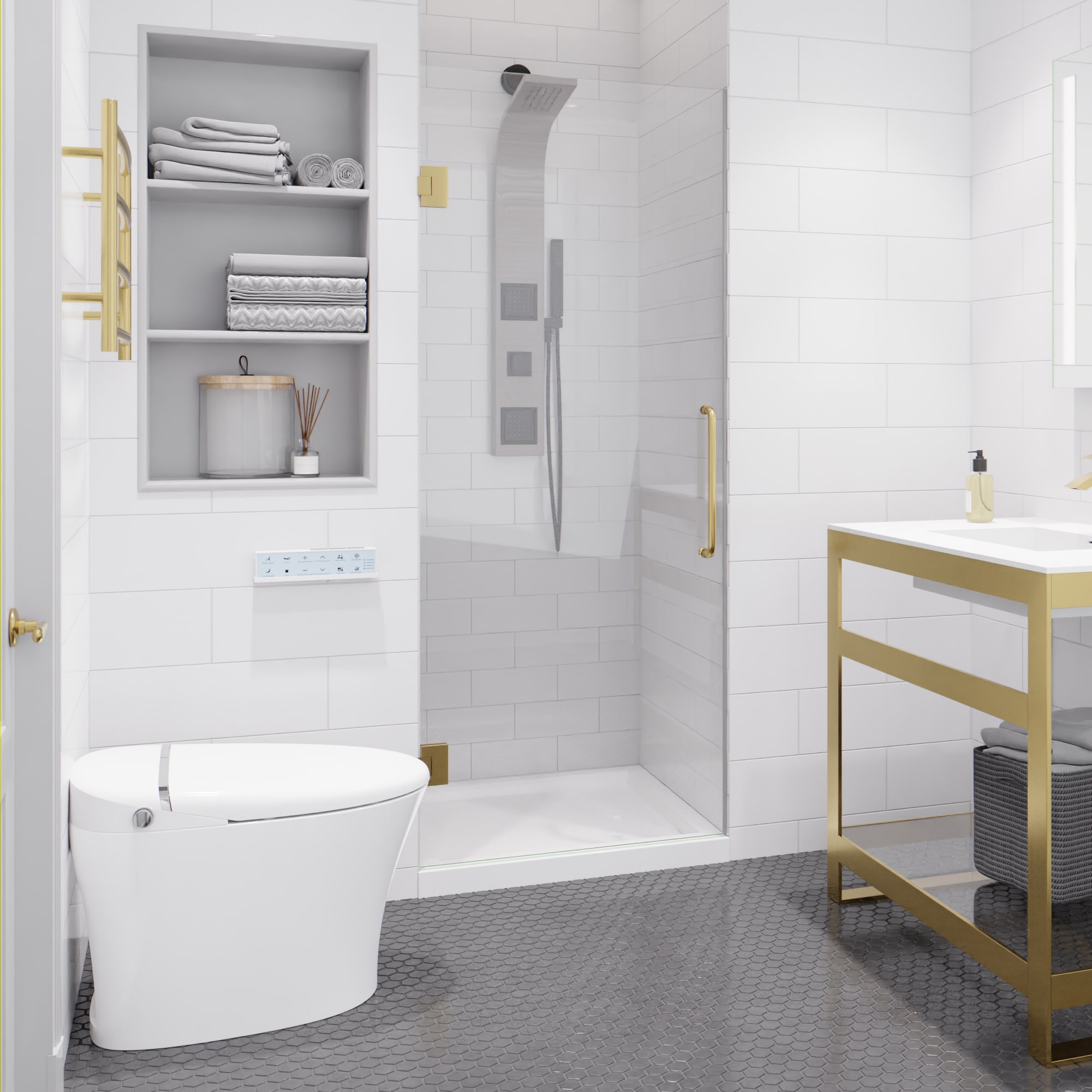 ANZZI SD-AZ09-02BG Fellow Brushed Gold 30-in W x 72-in H Frameless Hinged Shower Door 3/8-in Thick Clear Glass
