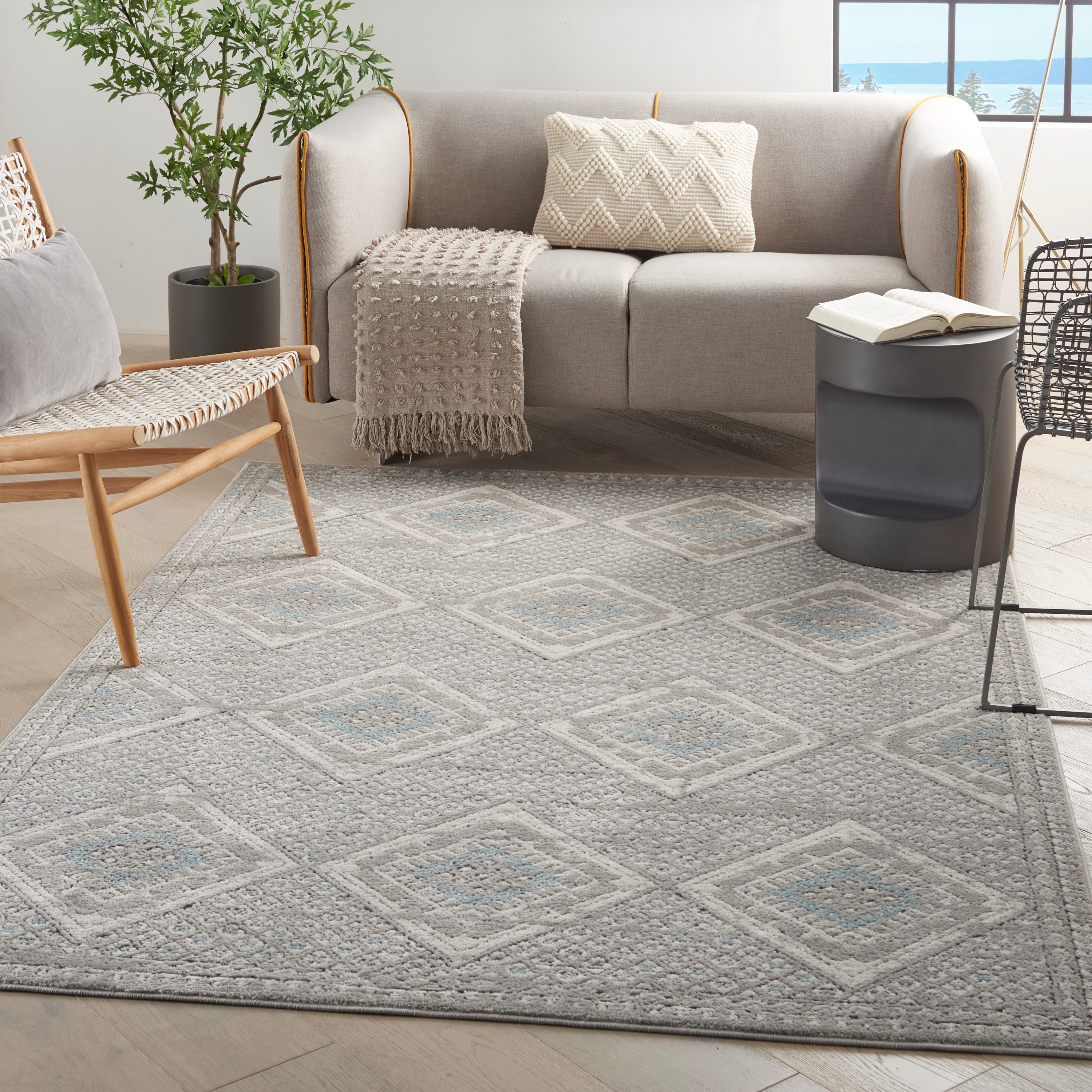 Nourison 099446826510 Concerto 4 x 6 (ft) Loomed Polypropylene Grey/Ivory/Blue Rectangular Indoor Tribal Area rug