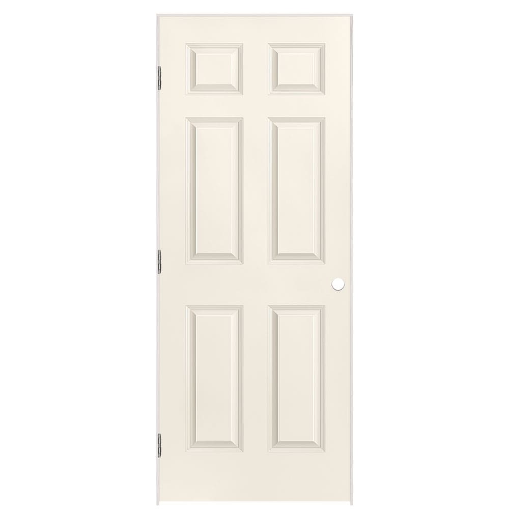 Masonite 1317342 32-in x 80-in Moonglow Solid core 6-panel Right hand Smooth Prefinished Molded composite Flat Jamb Single Prehung Interior Door