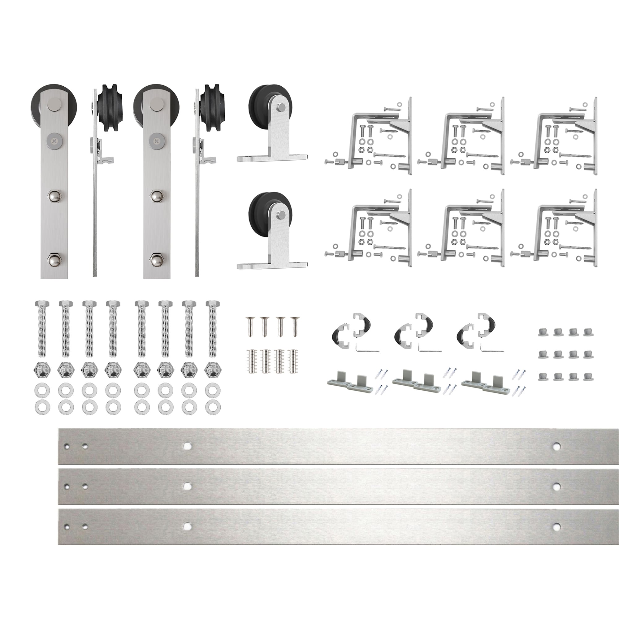HOMACER 90-in Brushed Brushed Nickel Indoor J-strap Triple bypass Barn door hardware kit