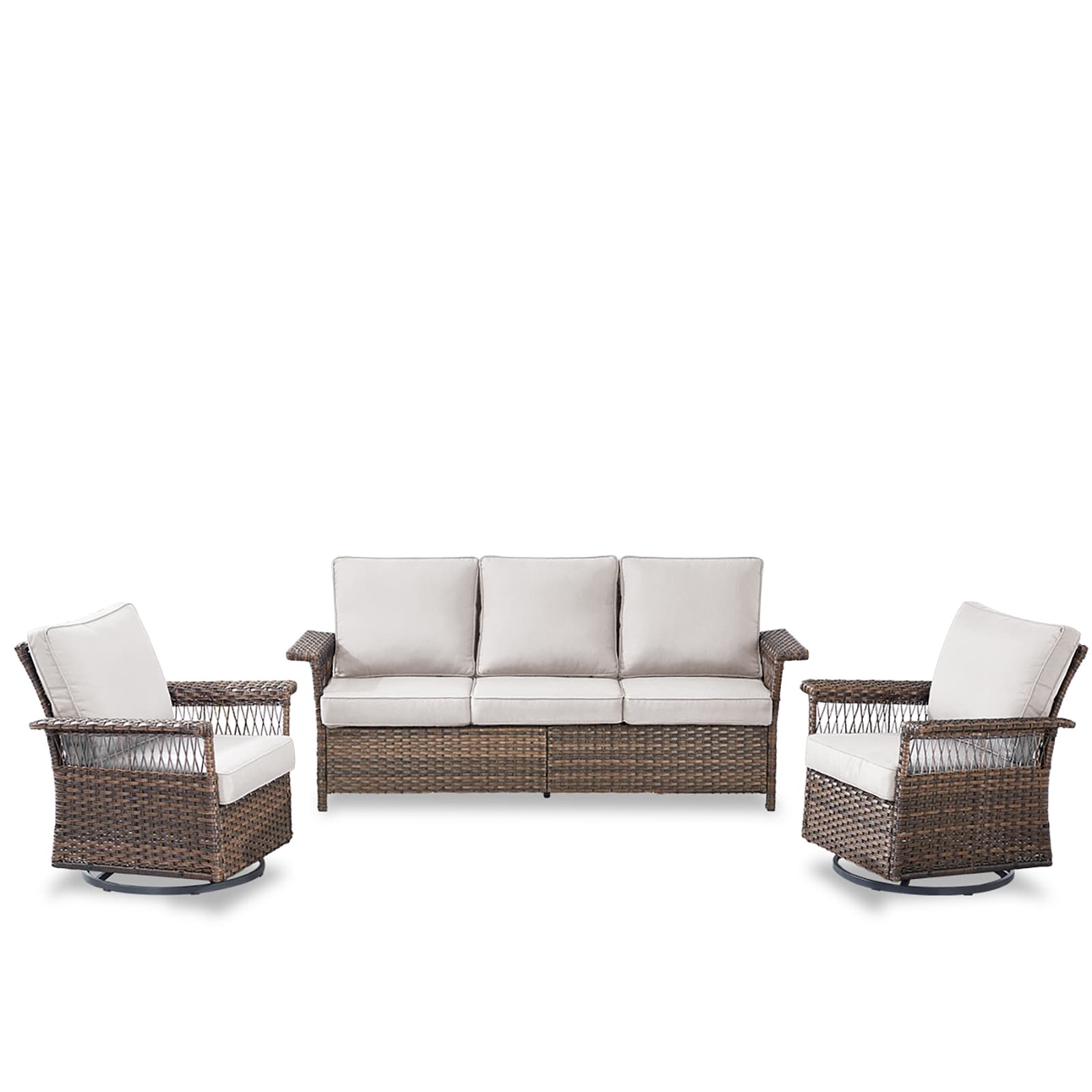 Rilyson FSSLBR1320-2 3 -Piece Wicker Patio Sofa Conversation Set with Multiple color/finishes Cushions