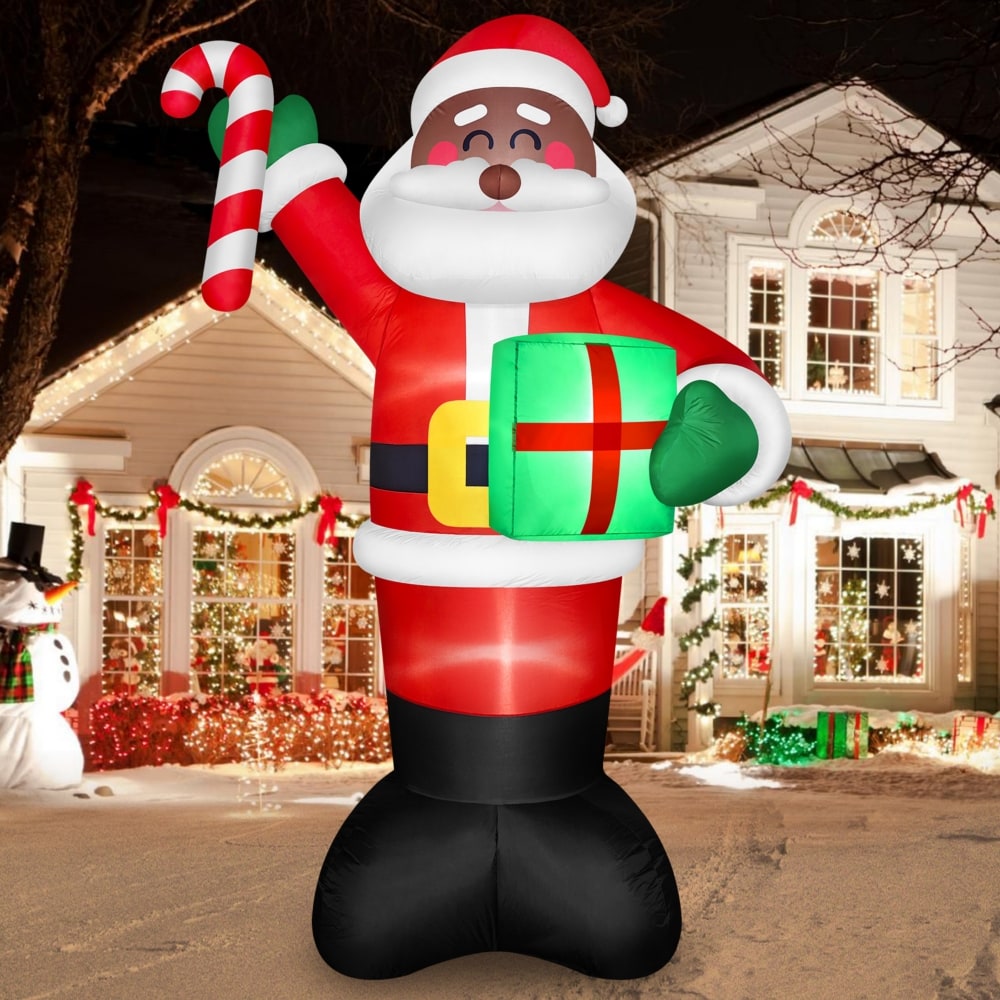 Danxilu 8 FT Giant Black Santa Inflatable Christmas Decorations Outdoor Candy Cane