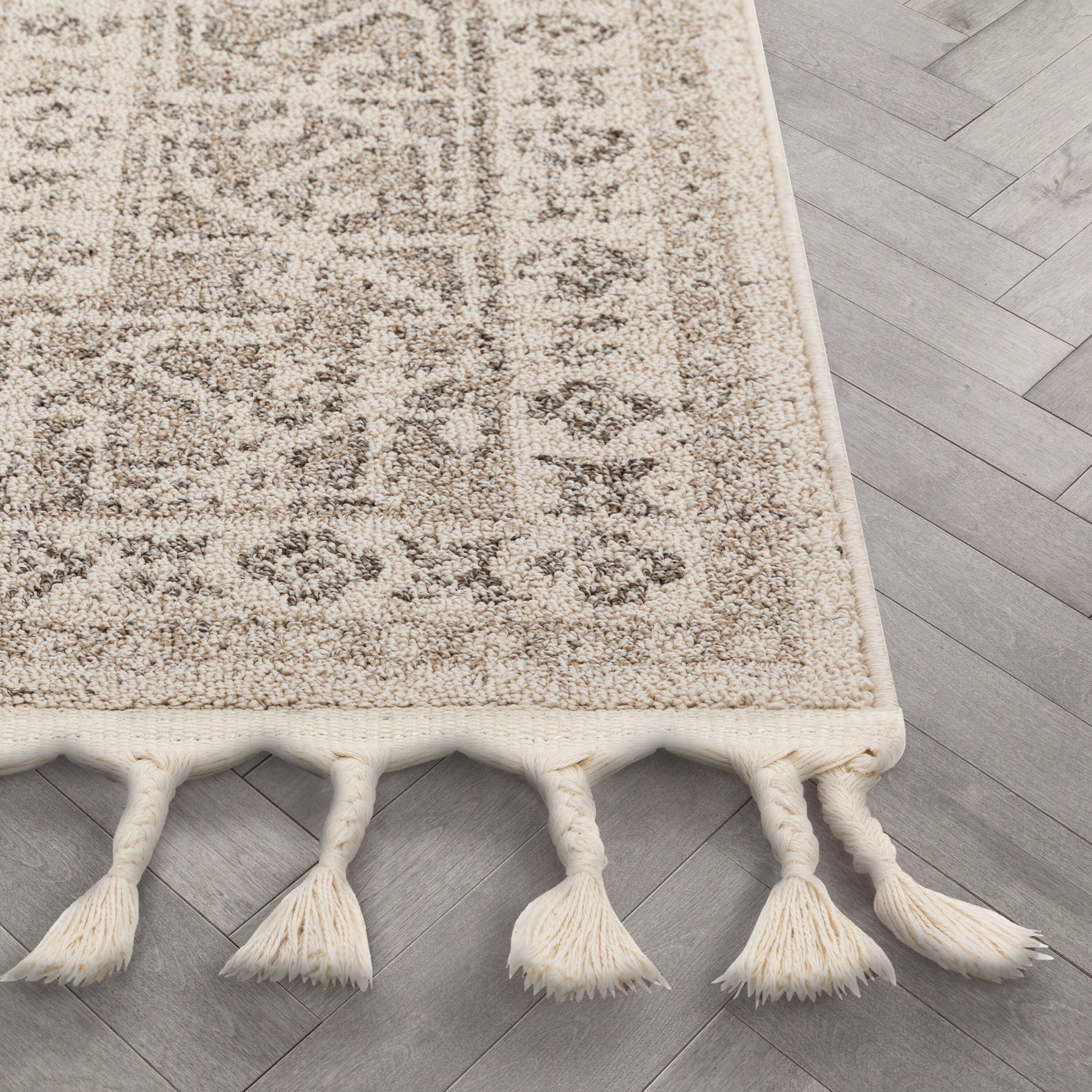 Carina Tribal Medallion Beige Synthetic Runner Rug - 2'7" x 9'3"
