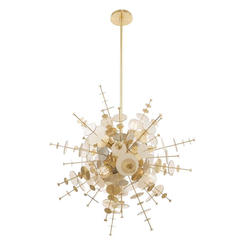 Circulo Satin Brass 6-Light Pendant Chandelier with Glass Discs