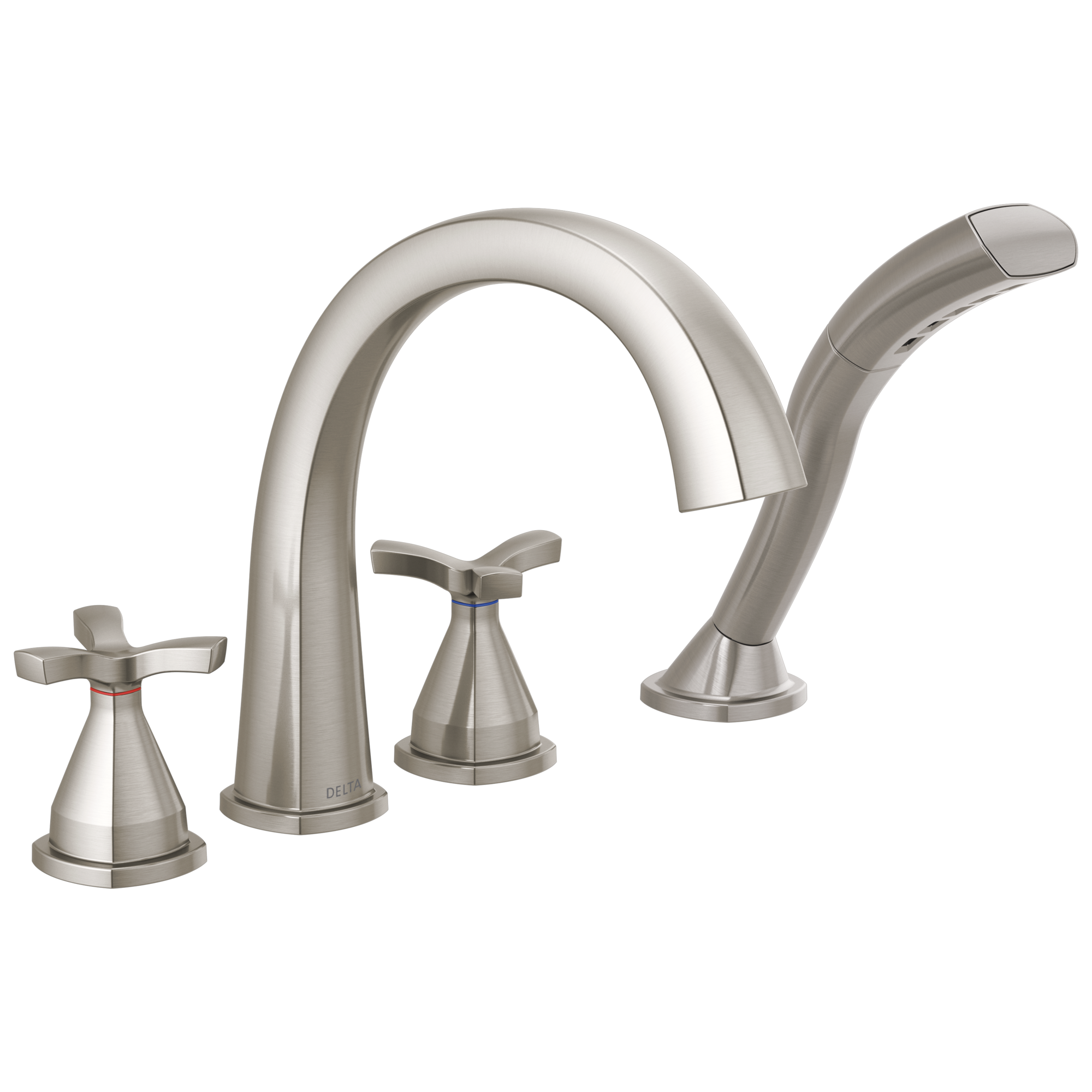 Delta T47776-SS Stryke Stainless 2-handle Deck-mount Roman Mid-arc Bathtub Faucet with Hand Shower