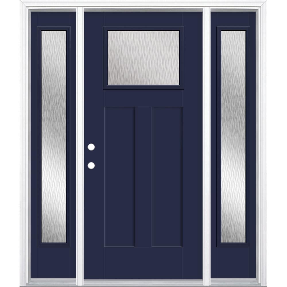 Masonite 627948 Double Water Textured Glass 64-in x 80-in x 4-9/16-in Fiberglass Craftsman Right-hand inswing Eclipse Painted Prehung Front Door with Sidelights with Brickmould Insulating core