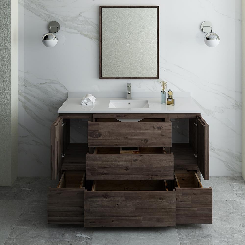 Formosa 54" Acacia Wood Vanity with White Quartz Top and Mirror