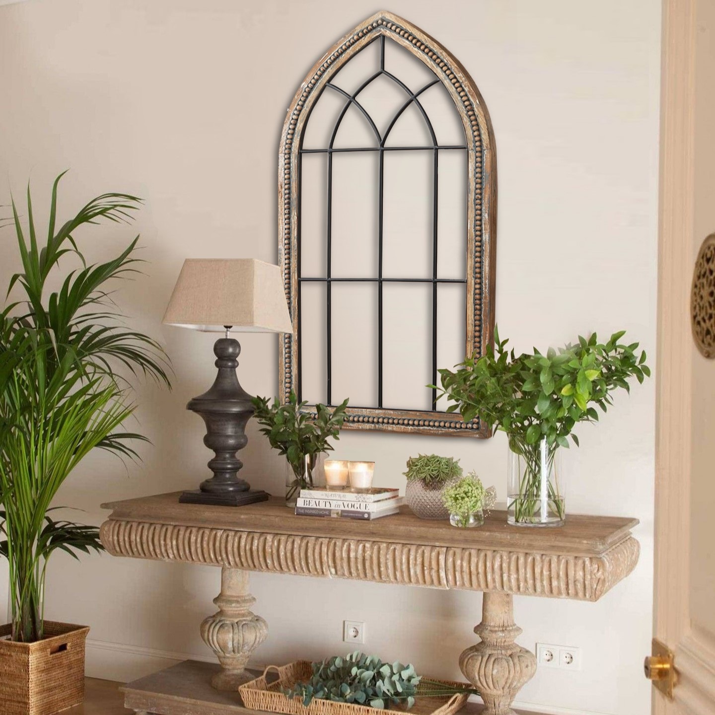 Rustic Brown Wood and Black Metal Cathedral Wall Decor