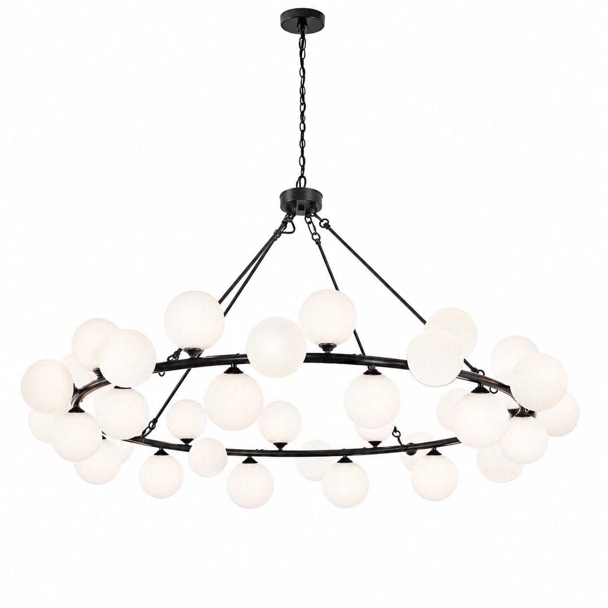Aoibox  36 Light Black Metal Chandelier with Milky White Glass Globe Shades 59 Inch Round Wagon Wheel Fixture