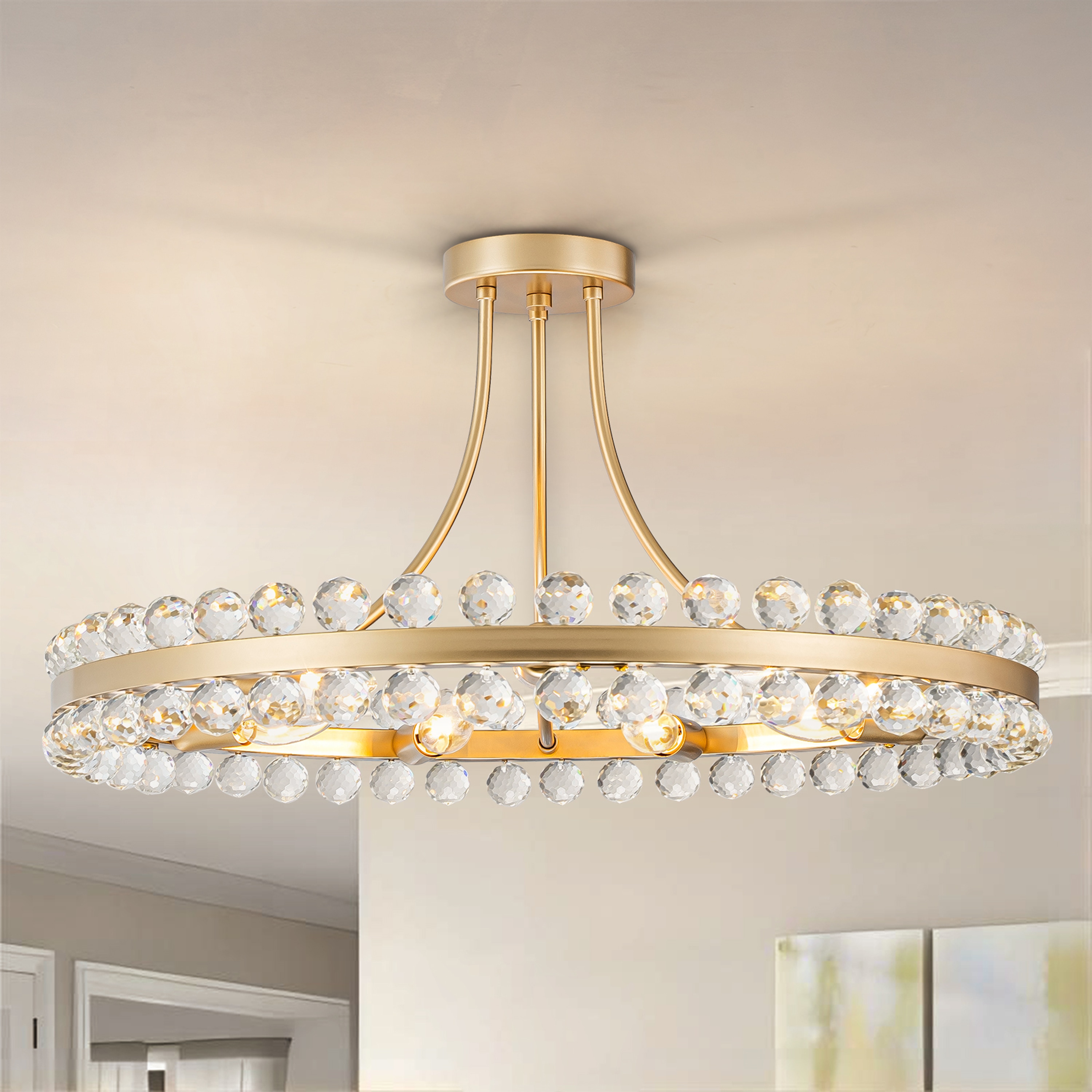 GoYeel ZP099GD09 9 -Light Gold Modern/contemporary Bare bulb For Use in Bedrooms, Dining Rooms, Foyers, Kitchens, Living Rooms Chandelier