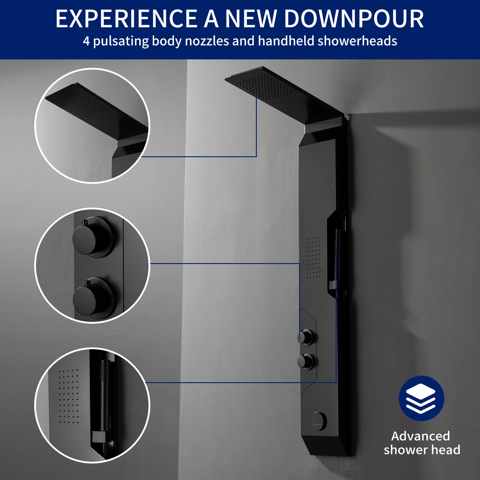 Black Solid Brass Multi-Function Shower Panel System