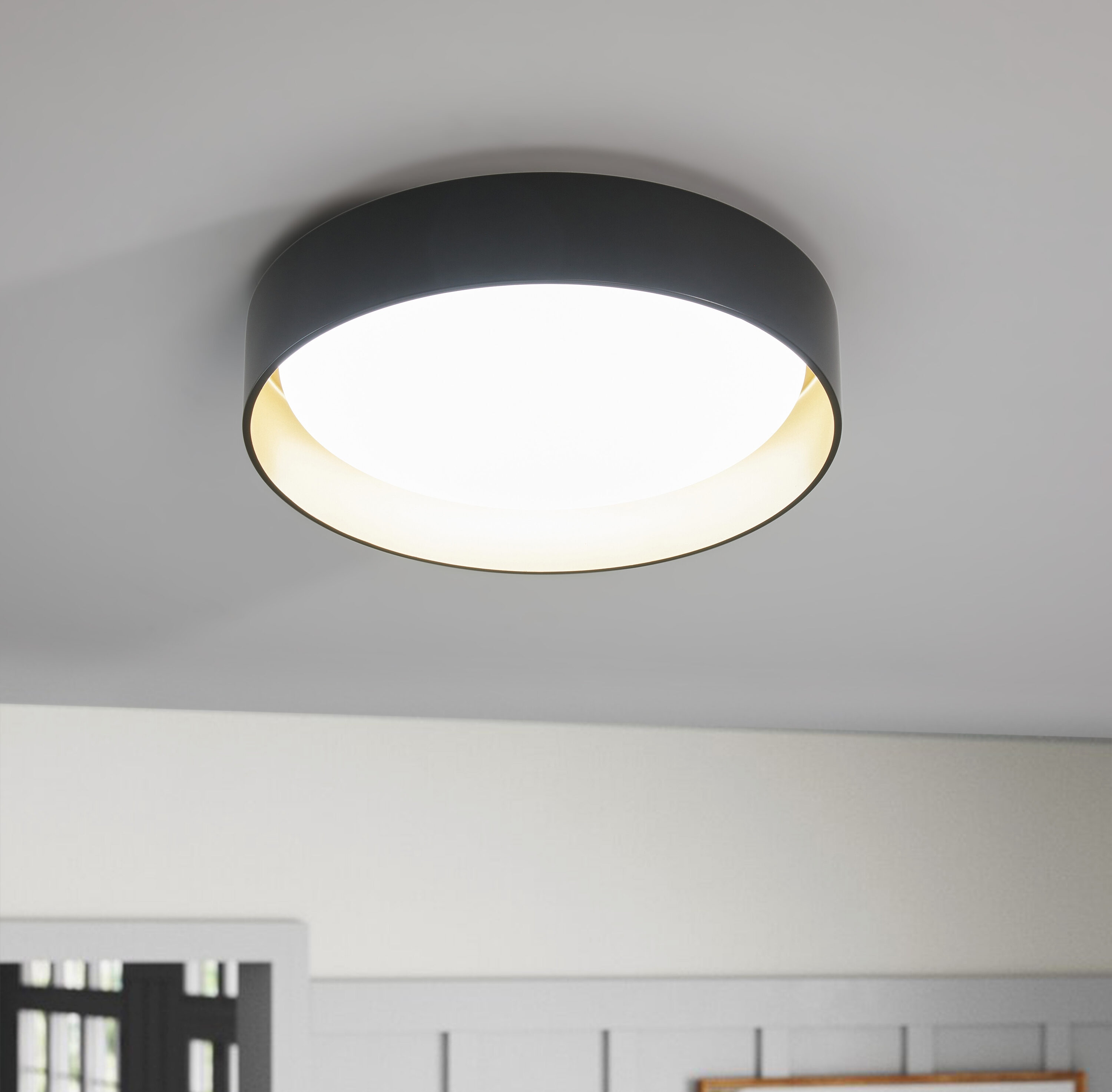 Aiwen PZE-9450BL 1 -Light 17.71-in Black Flush Mount Light ENERGY STAR Certified