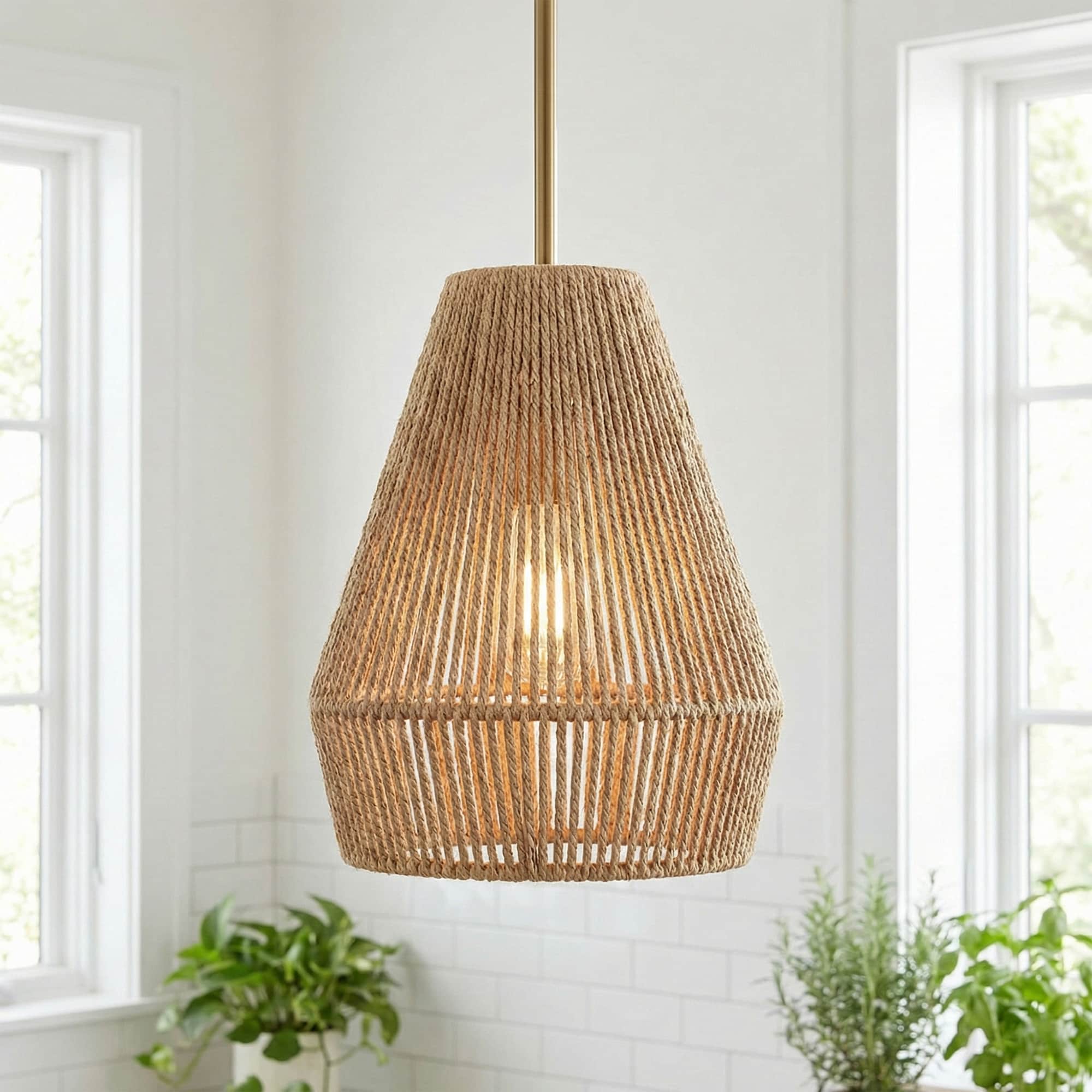 ACROMA Salem 1 -Light Satin Brass Rattan Modern/contemporary Metal Drum Mini Hanging Pendant Light