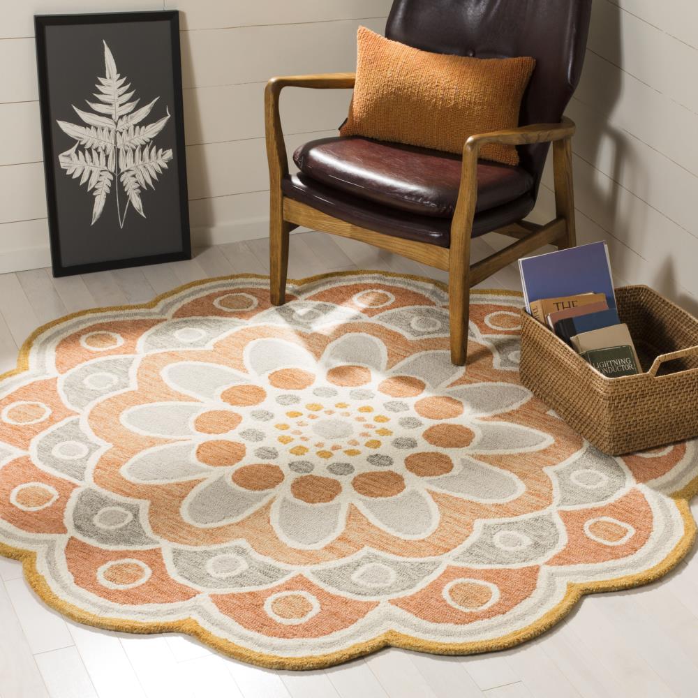 Terracotta Rug 8x8 Wool 6x6 Rugs Rust Rugs 5x5, Round Rugs, Living Room Rugs  