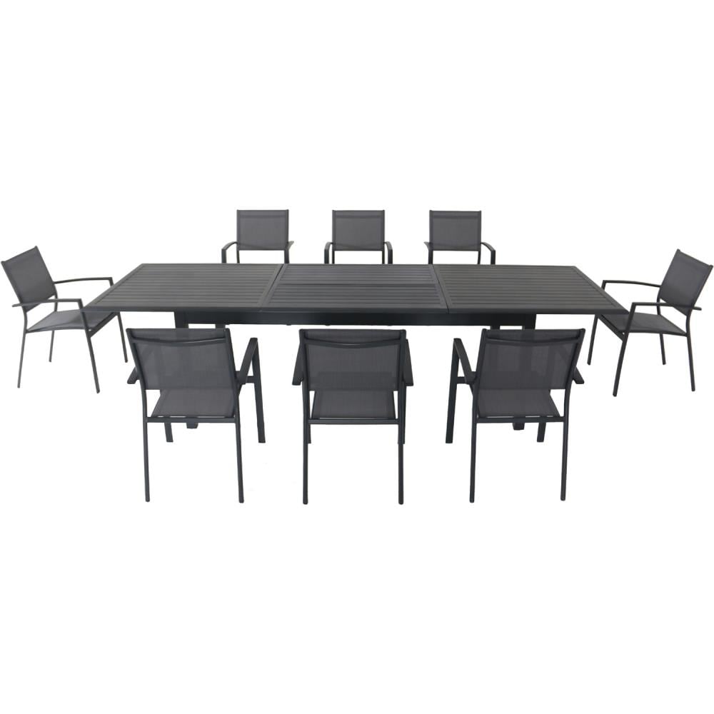 Hanover DAWDN9PC-GRY Dawson 9 -Piece Gray Patio Dining Set Aluminum Rectangle Table with 8 Gray Stationary Chairs
