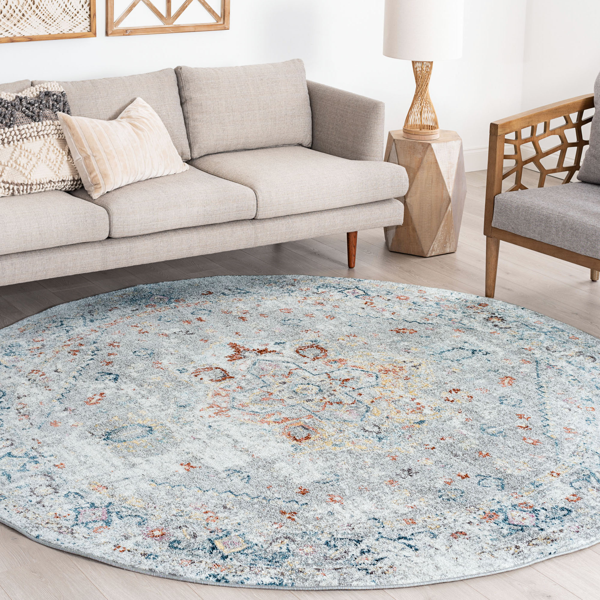Tayse WFL4110 8RND Wakefield 8 x 8 (ft) Loomed Polypropylene Silver Round Indoor Area rug