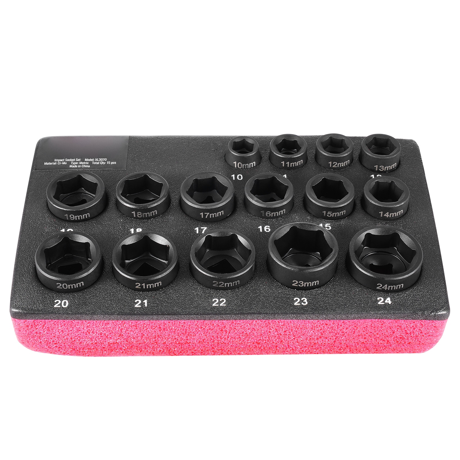 VEVOR Drive Impact Socket Set 3/8-IN - 15 Piece Ultra-Short Socket Set Metric 10-24mm - 6 Point Cr-Mo Alloy Steel for Auto Repair - Easy-to-Read Size Markings - Rugged Construction Socket Organizer #SCCJTTZJ1CRM06166V0