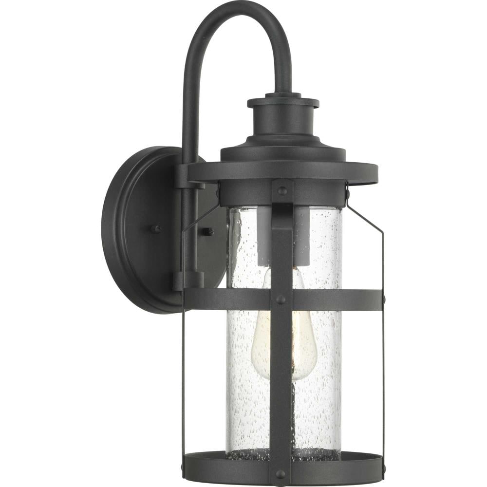 Black Steel Outdoor Wall Lantern with Seeded Glass Shade