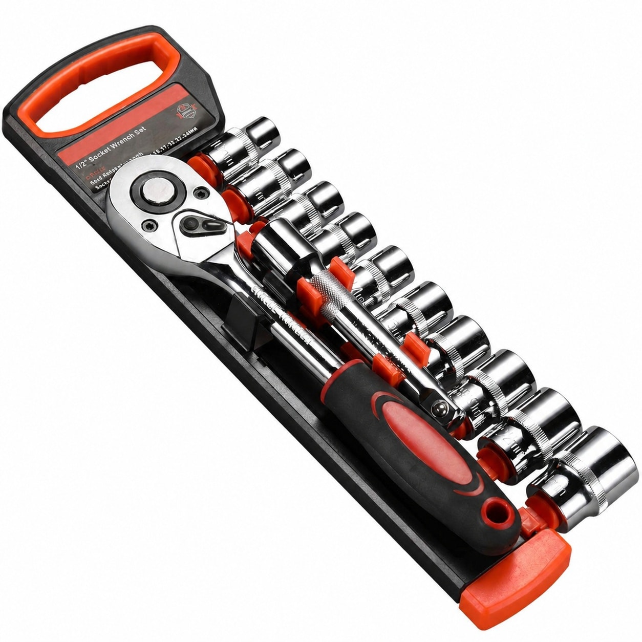 Oyezvary 12 pcs Half Inch Drive Ratchet Socket Wrench Set Metric 10 mm to 24 mm with Quick Release Ratchet Handle Extension Bar and Storage Rack #LOZ0718O079