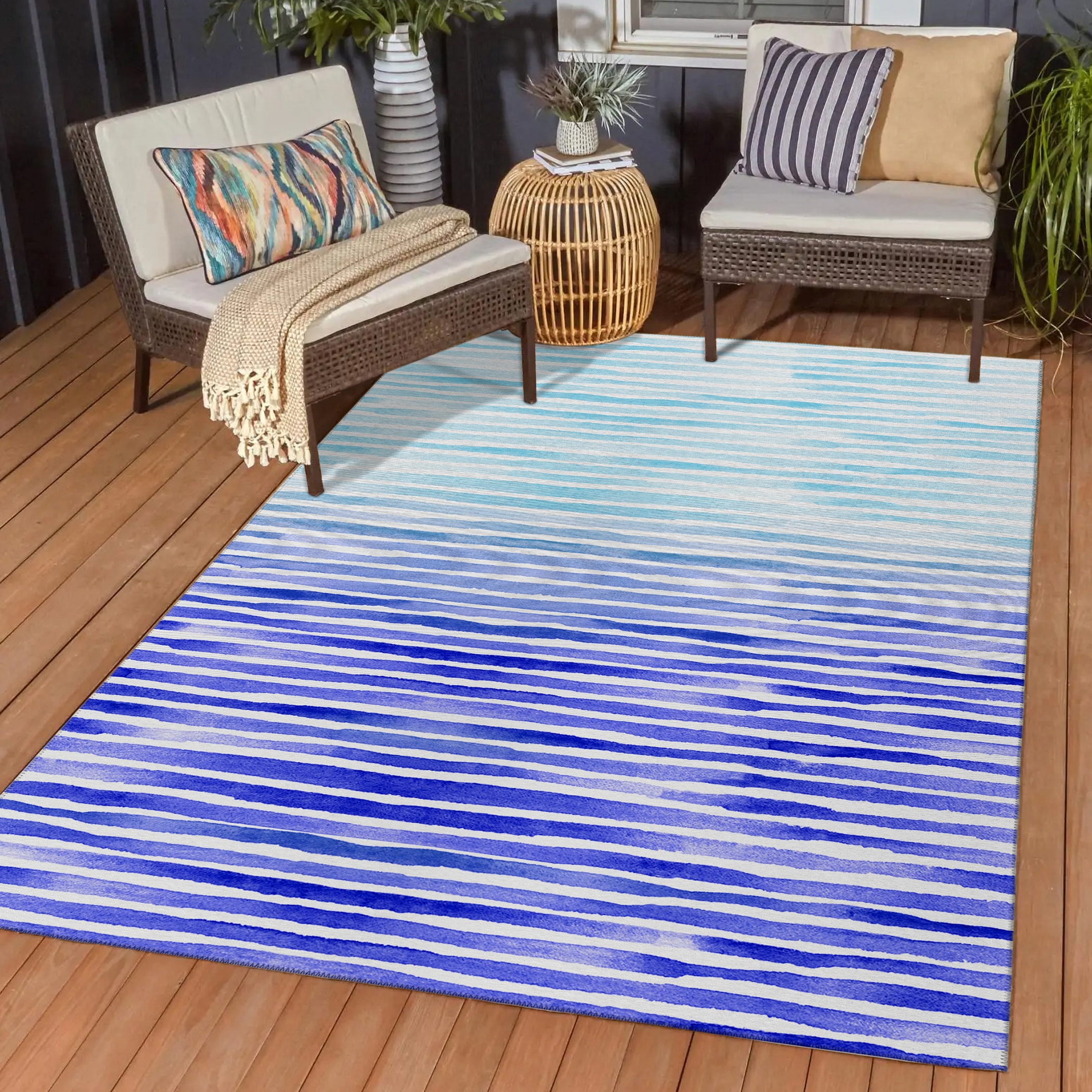 Stylish Watercolor Pattern Rug Blue Industrial Rug Polyester Pet